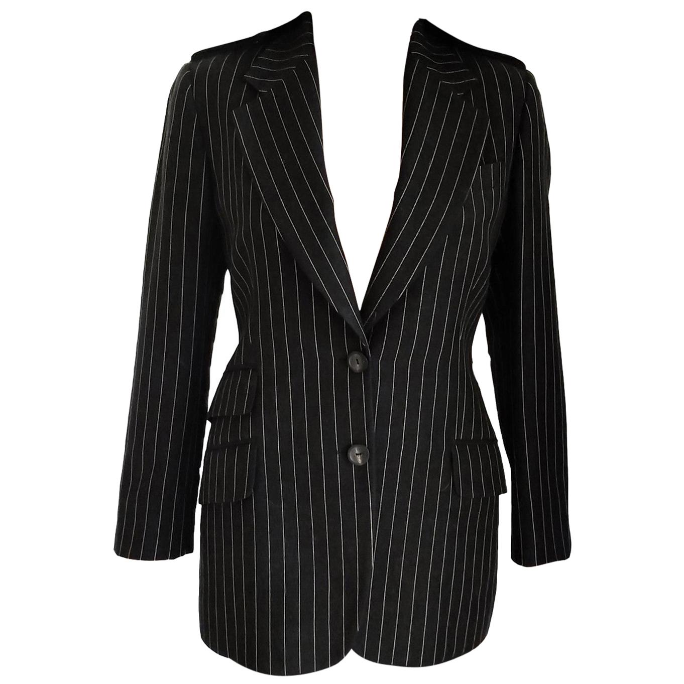 Gucci by Tom Ford Regal Black Pinstripe Epaulette Jacket Blazer IT 38/ US 4  For Sale