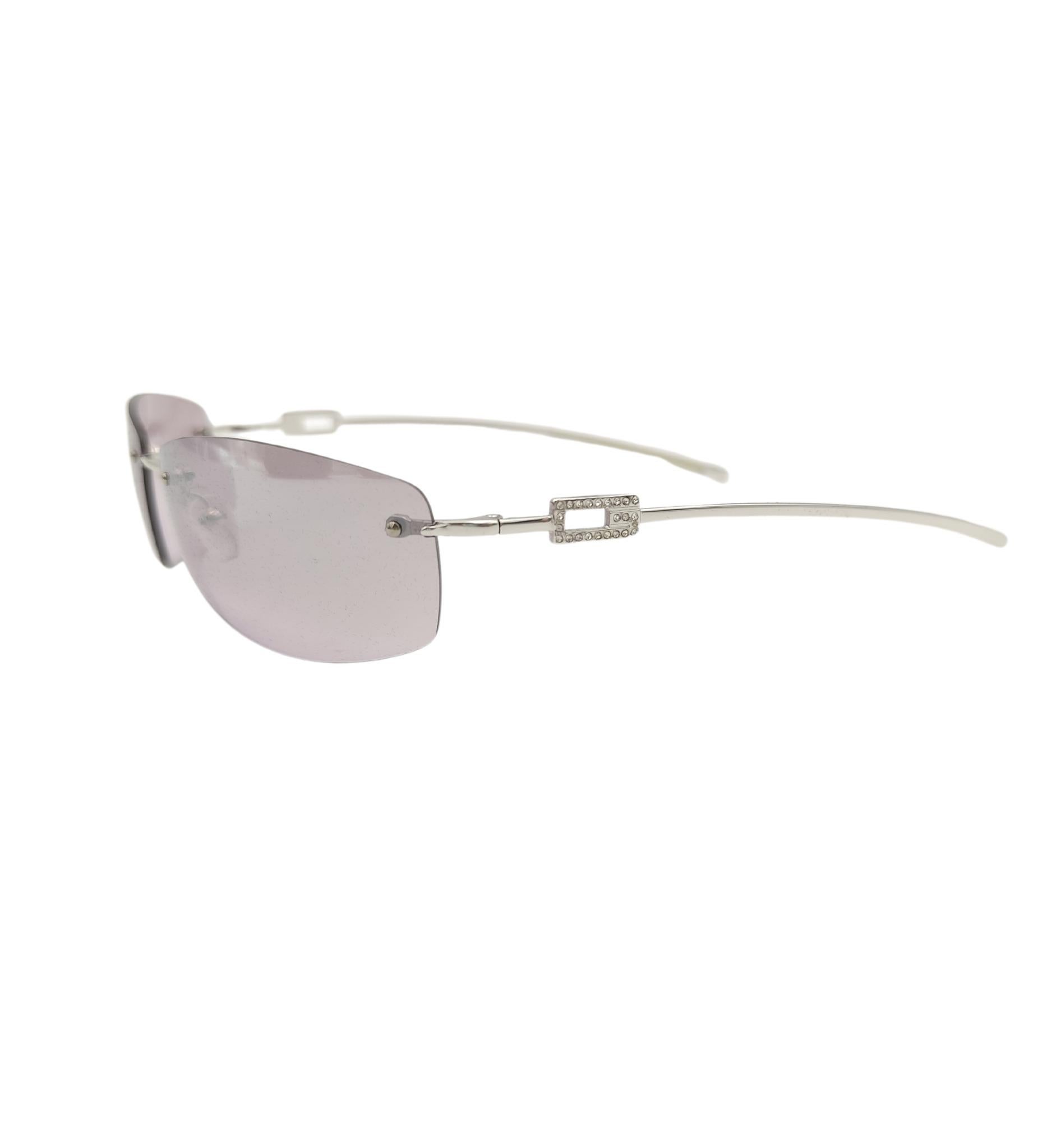 Gucci by Tom Ford Rhinestones Logo lila Randlose Sonnenbrille mit Strass (Grau) im Angebot