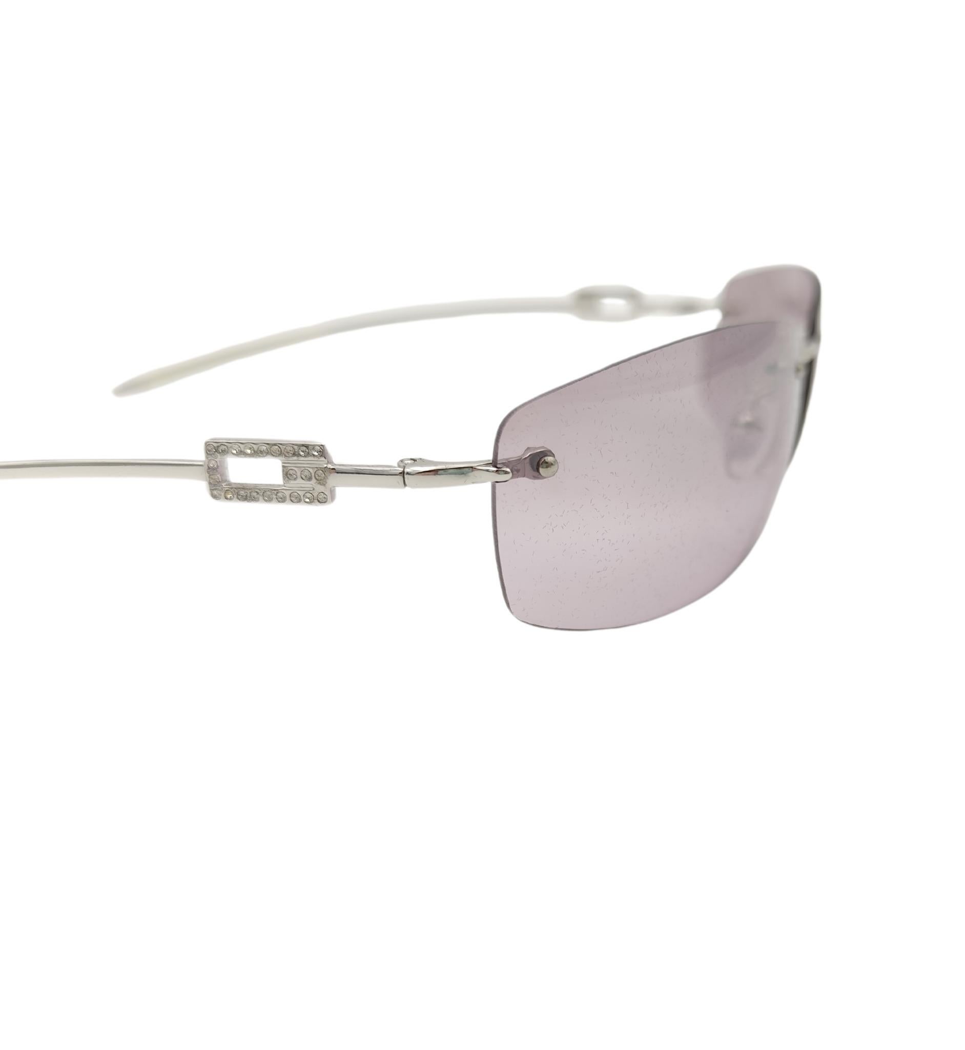 Gucci by Tom Ford Rhinestones Logo lila Randlose Sonnenbrille mit Strass im Angebot 1
