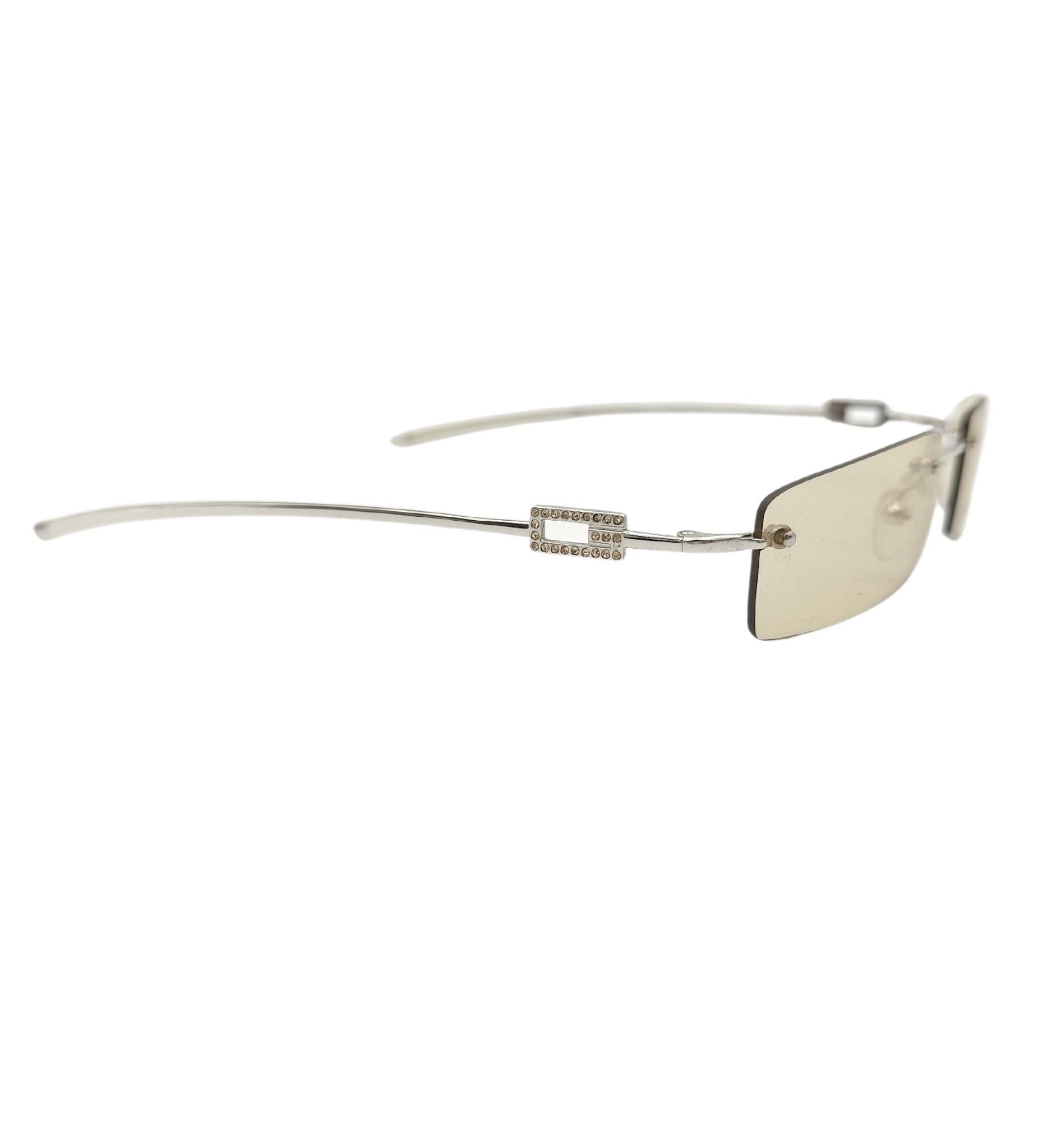 Gucci by Tom Ford rhinestones logo yellow rimless sunglasses In Good Condition For Sale In Milano, IT