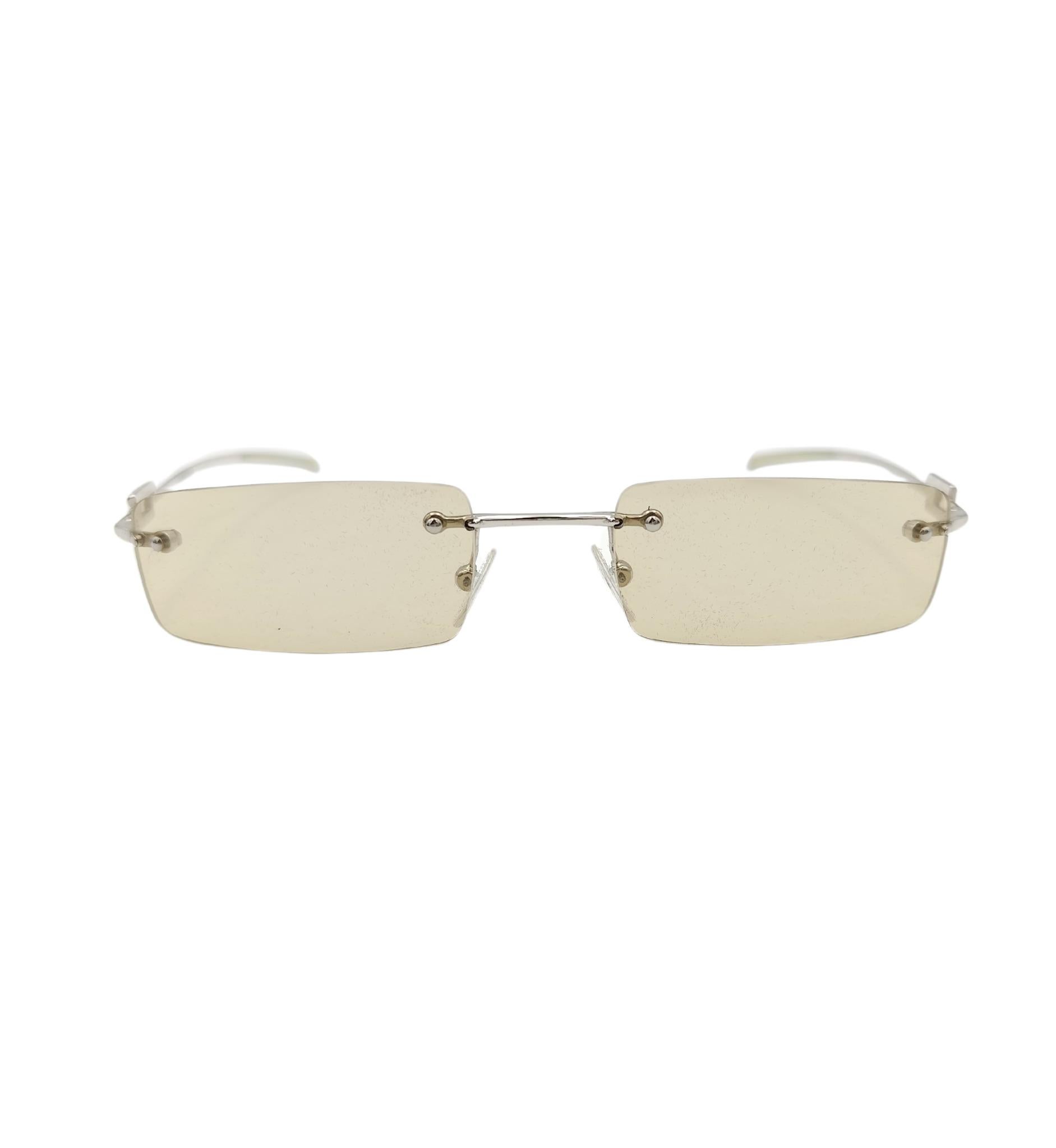 Gucci by Tom Ford rhinestones logo yellow rimless sunglasses For Sale 3