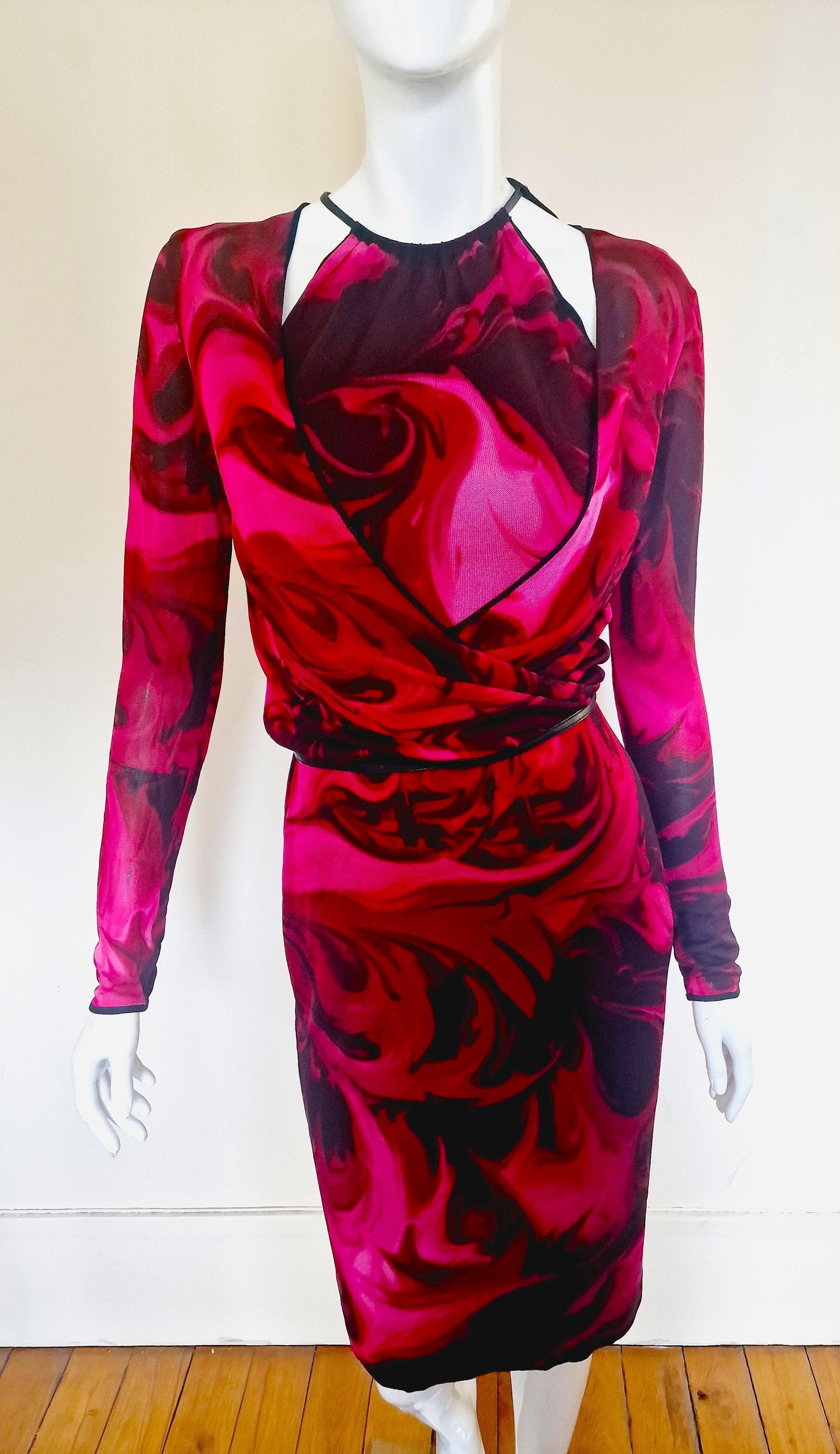 GUCCI by TOM FORD Laufsteg F/S 2001 Vintage Lava Print Rosa Kleid Top Strickjacke Set im Angebot 7