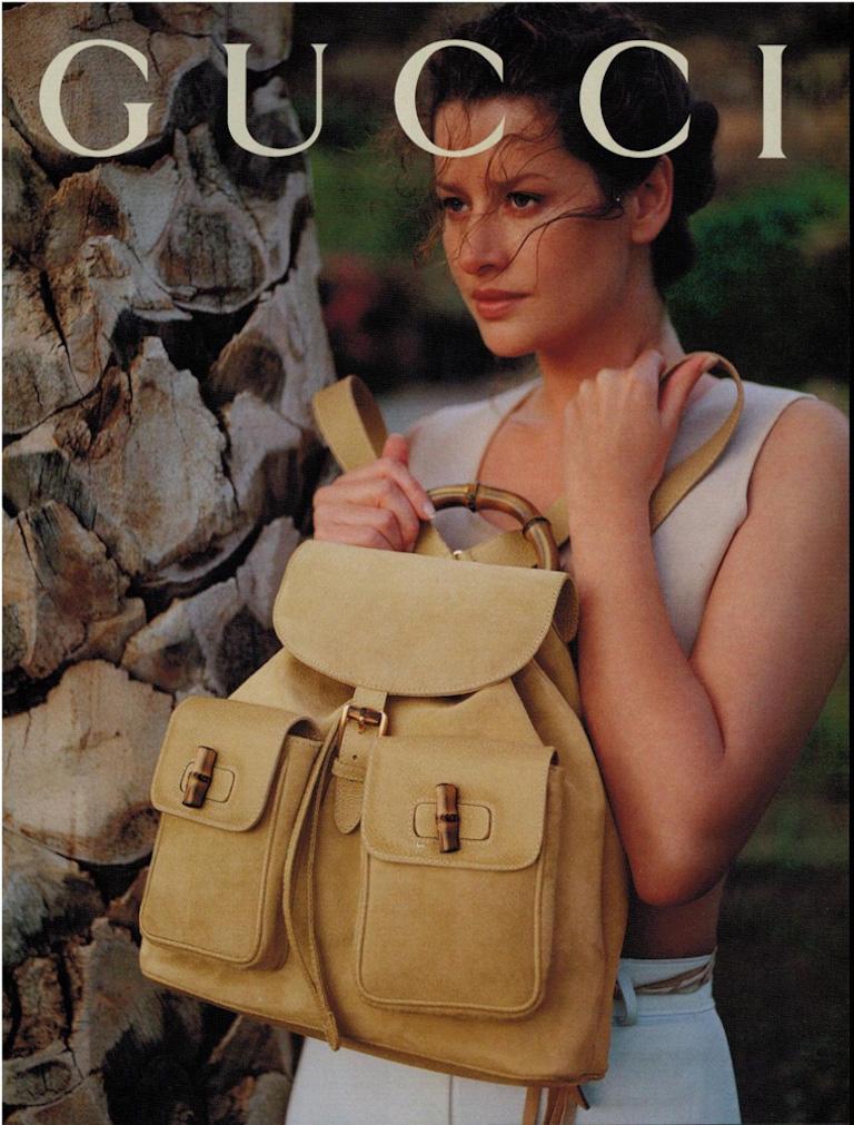 GUCCI by Tom Ford S/S 1994 Ad Campaign White Patent Bamboo Medium Backpack Bag 12
