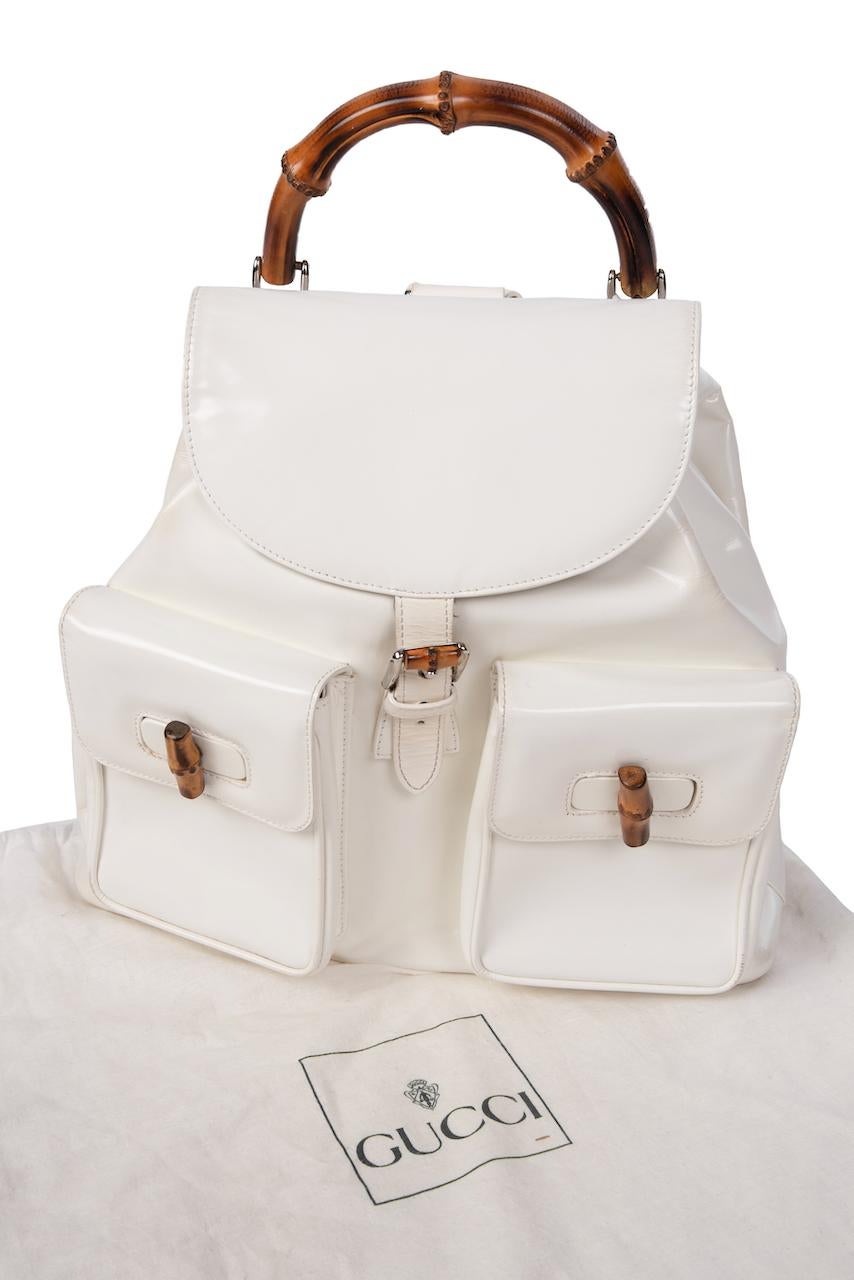 GUCCI by Tom Ford S/S 1994 Ad Campaign White Patent Bamboo Medium Backpack Bag 10