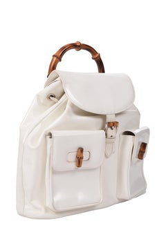 GUCCI by Tom Ford S/S 1994 Ad Campaign White Patent Bamboo Medium Backpack  Bag