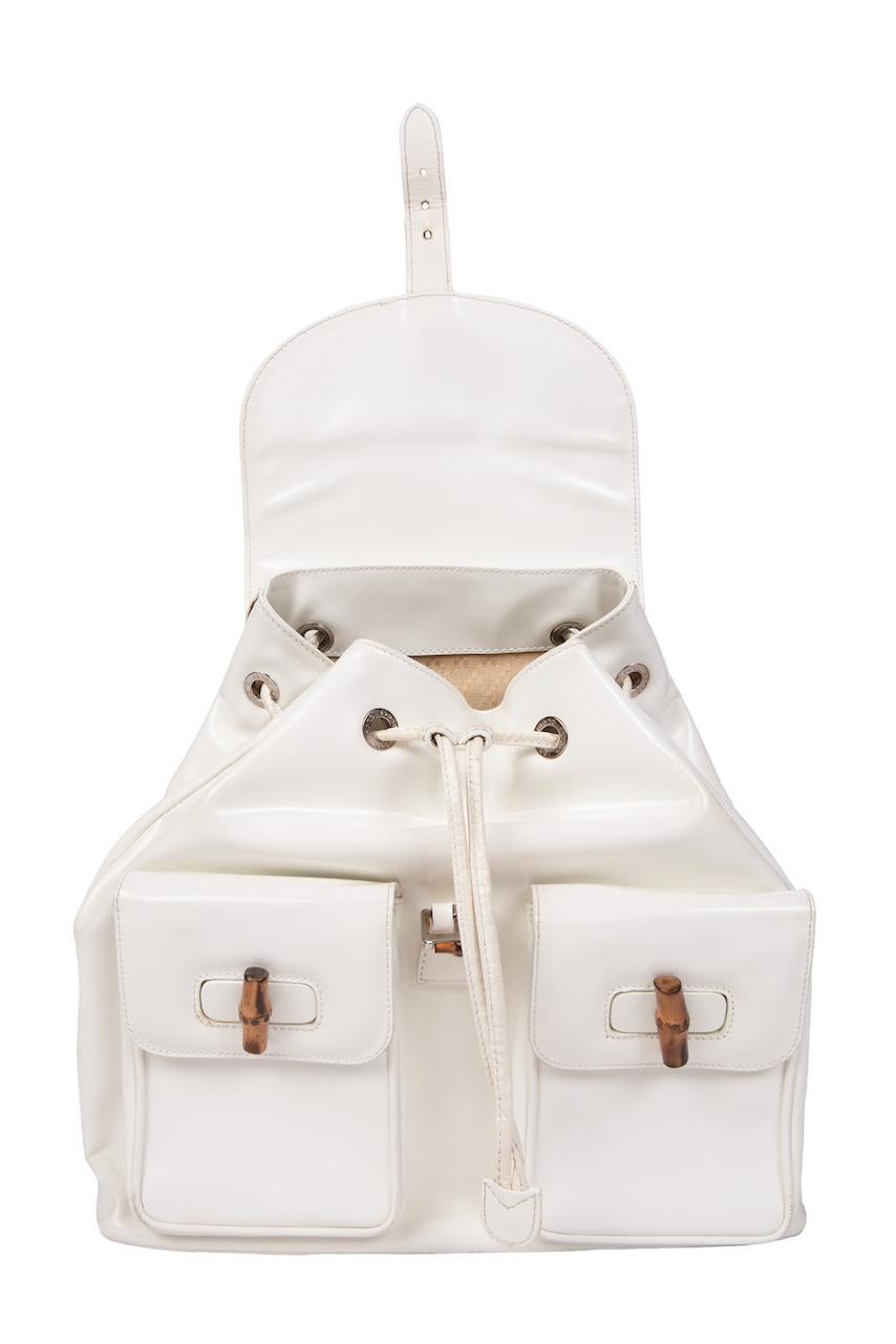 GUCCI by Tom Ford S/S 1994 Ad Campaign White Patent Bamboo Medium Backpack Bag 1