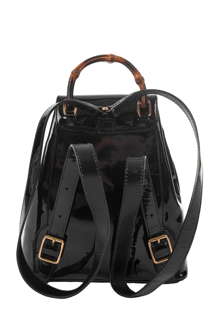 GUCCI by Tom Ford Fall 1994 Documented Small Black Patent Bamboo Backpack In Excellent Condition In Munich, DE