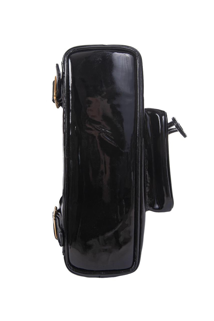 Women's or Men's GUCCI by Tom Ford Fall 1994 Documented Small Black Patent Bamboo Backpack
