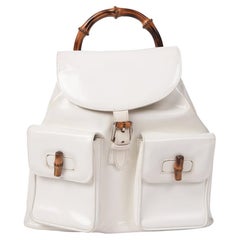 GUCCI by Tom Ford S/S 1994 Ad Campaign White Patent Bamboo Medium Backpack Bag