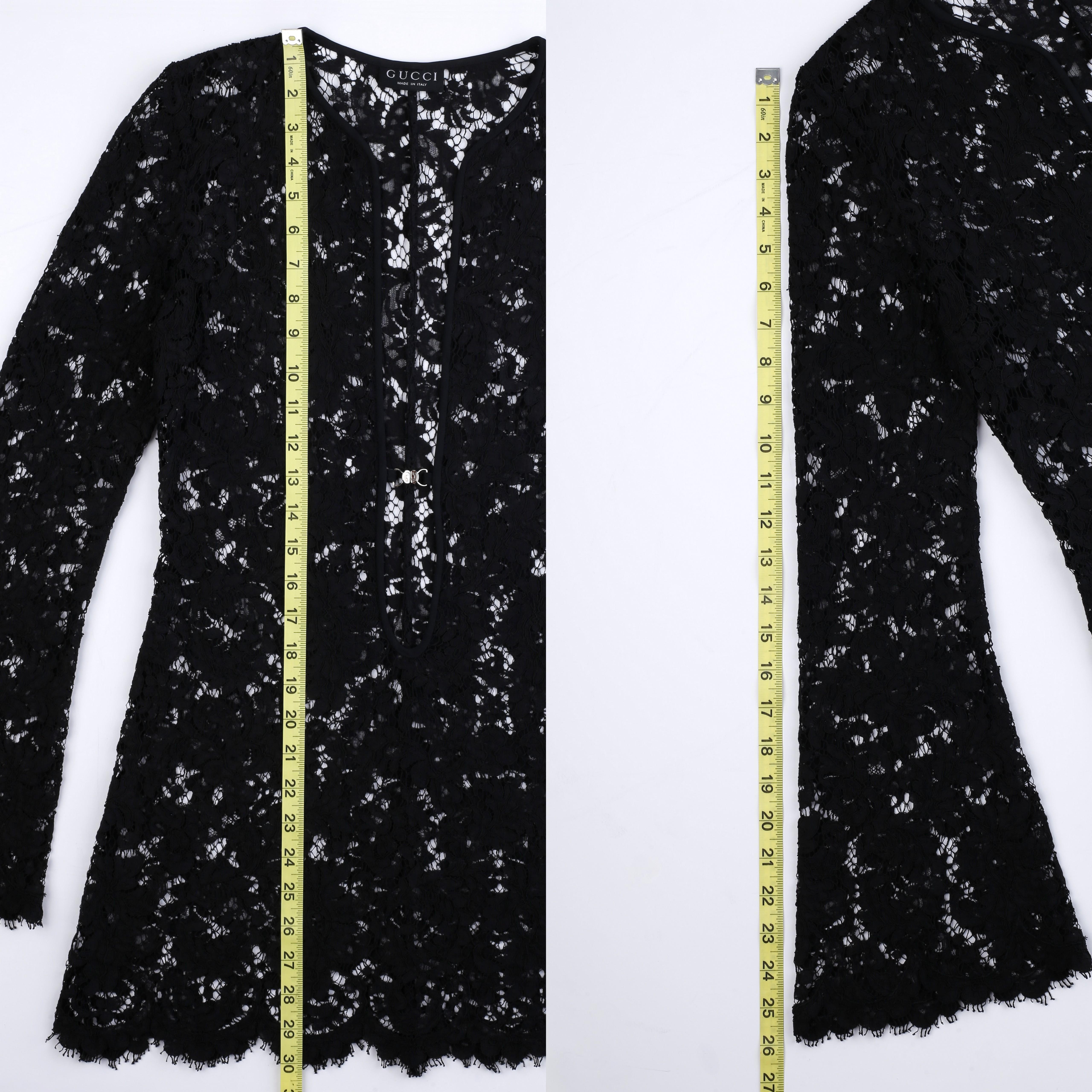 Gucci by Tom Ford S/S 1996 Black Lace Plunge GG Closure Micro Mini Dress 42 (IT) 4