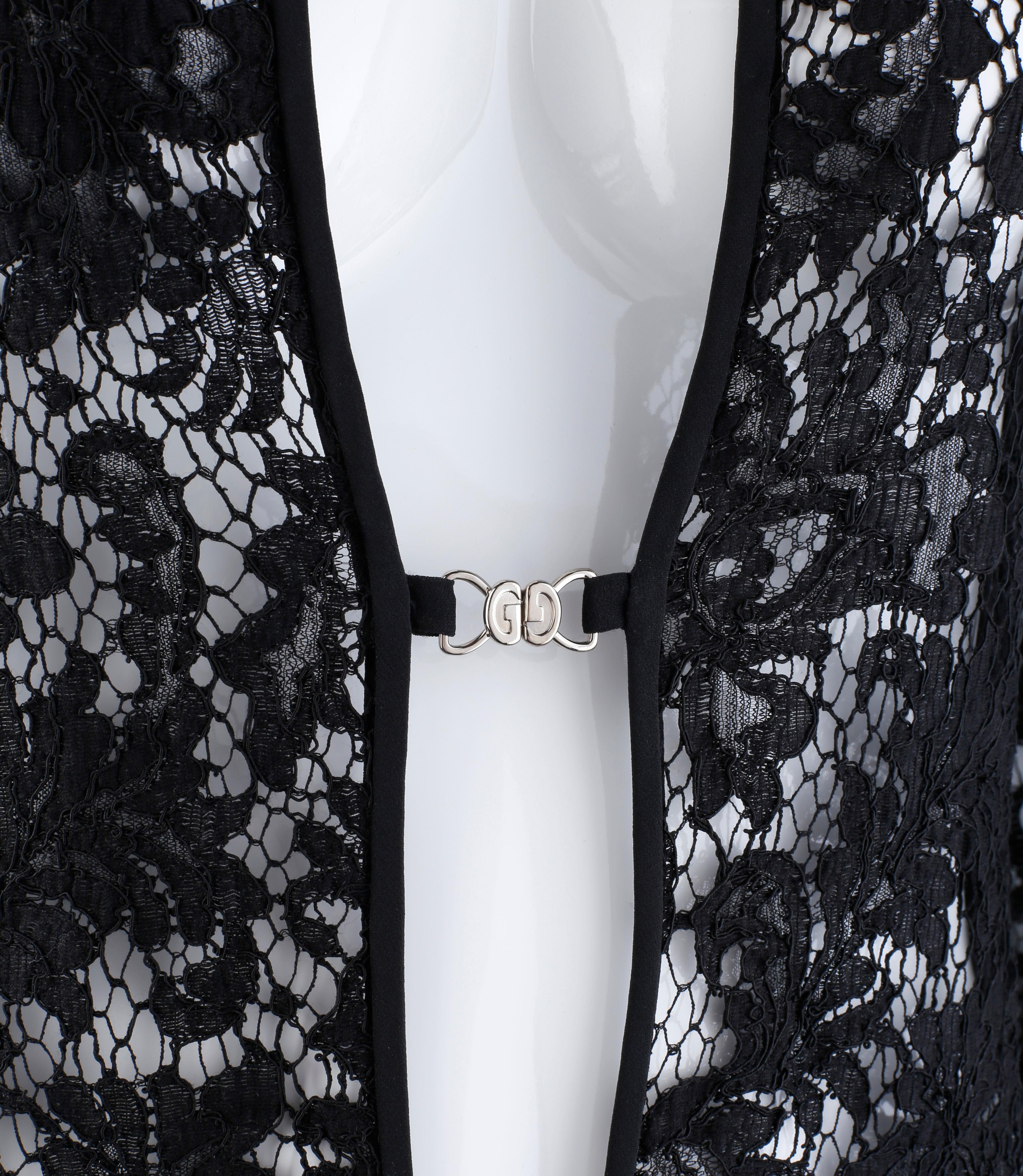 Gucci by Tom Ford S/S 1996 Black Lace Plunge GG Closure Micro Mini Dress 42 (IT) 2