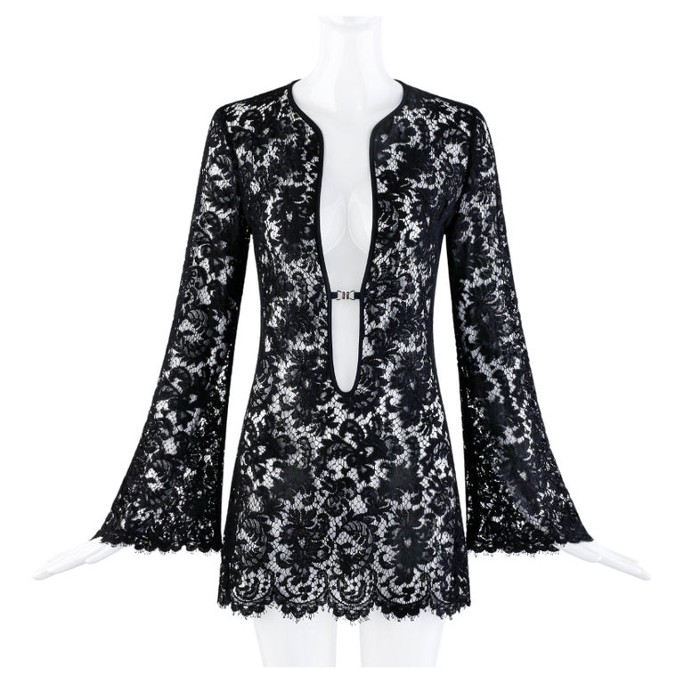 chinese dress ladies Gucci Black Knee-Length Dress w/ Long Sleeve Lace Top NWT