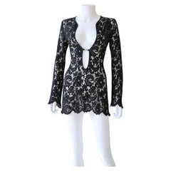 Gucci by Tom Ford S/S 1996 campaign black lace sheer plunging mini dress IT 42