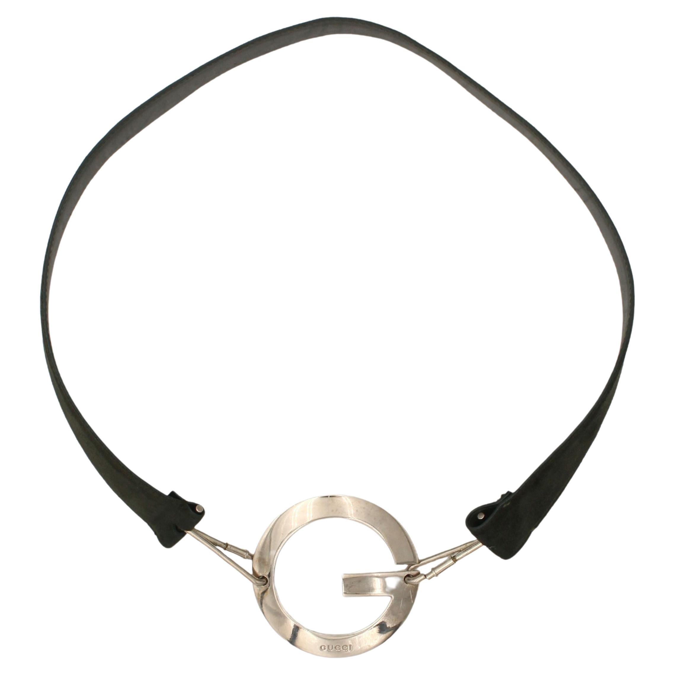 Gucci by Tom Ford F/S 1996 Übergroßer Wildledergürtel in Übergröße aus Silber und Metall mit G-Logo-Schnalle