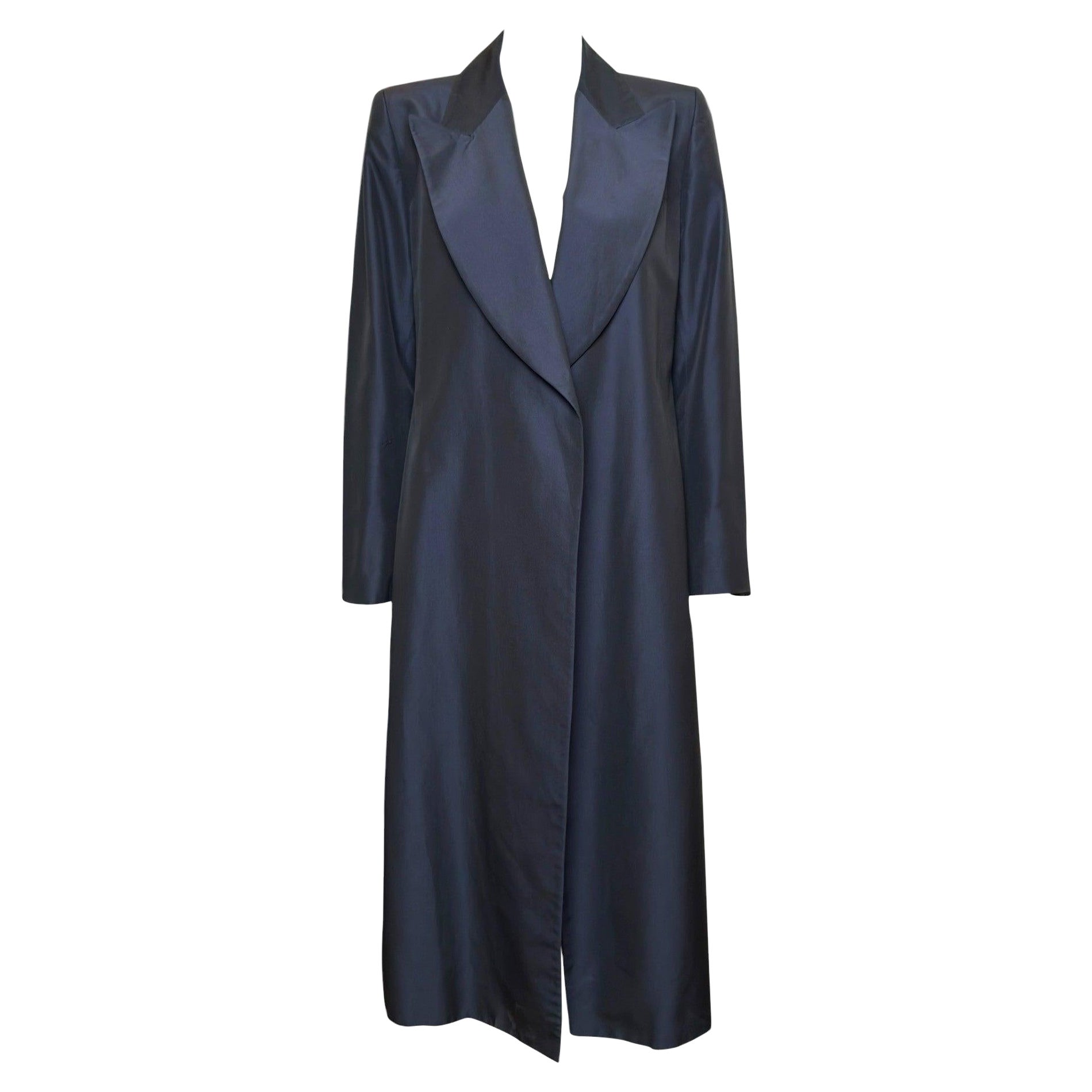 Gucci by Tom Ford S/S 1997 Navy Iridescent Silk Long Coat