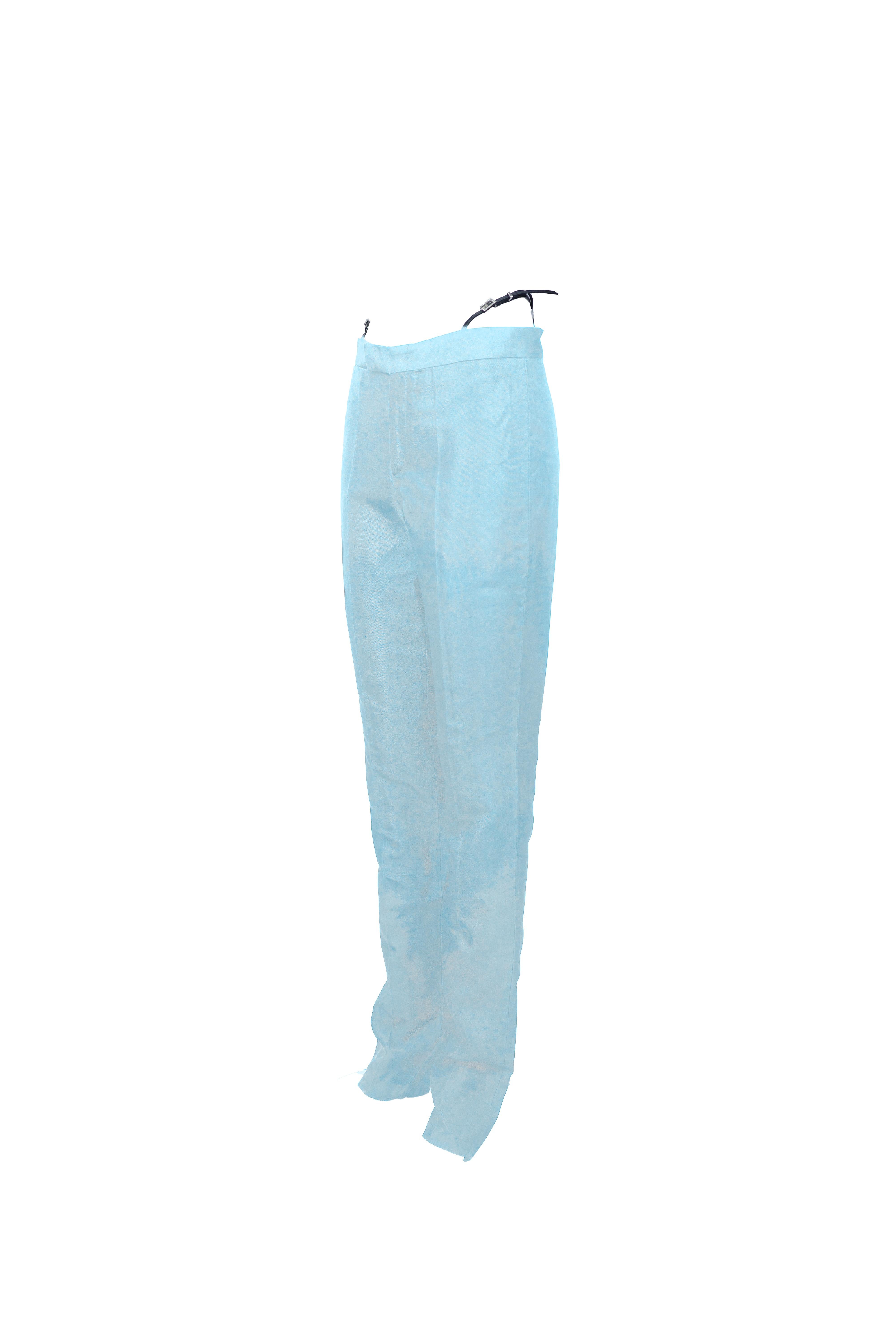 Women's GUCCI By Tom Ford S/s 1998 Baby Blue Silk Crystal G String Buckle Pants For Sale