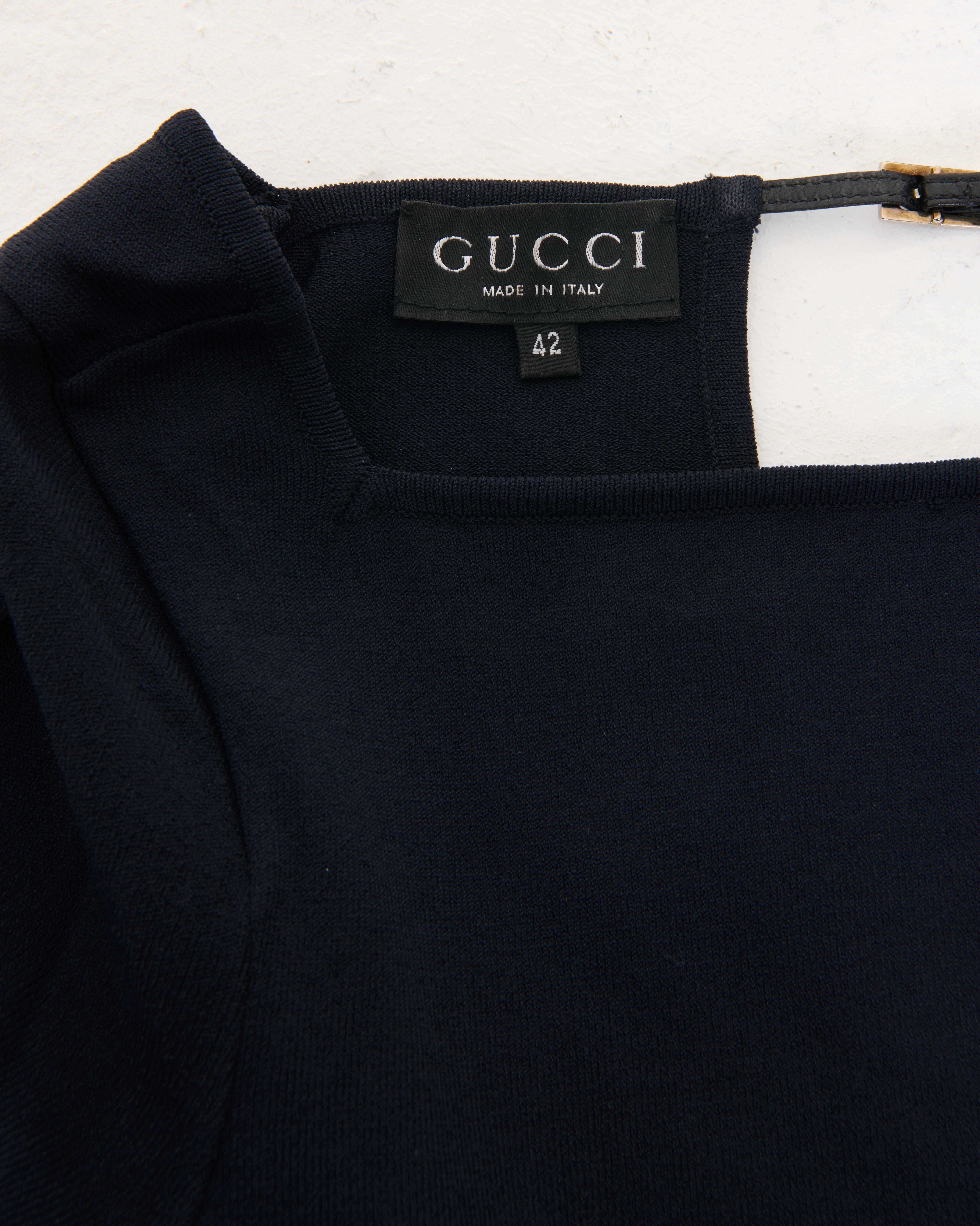 Gucci by Tom Ford S/S 1998 Black G-string logo buckle stretch knit top 8