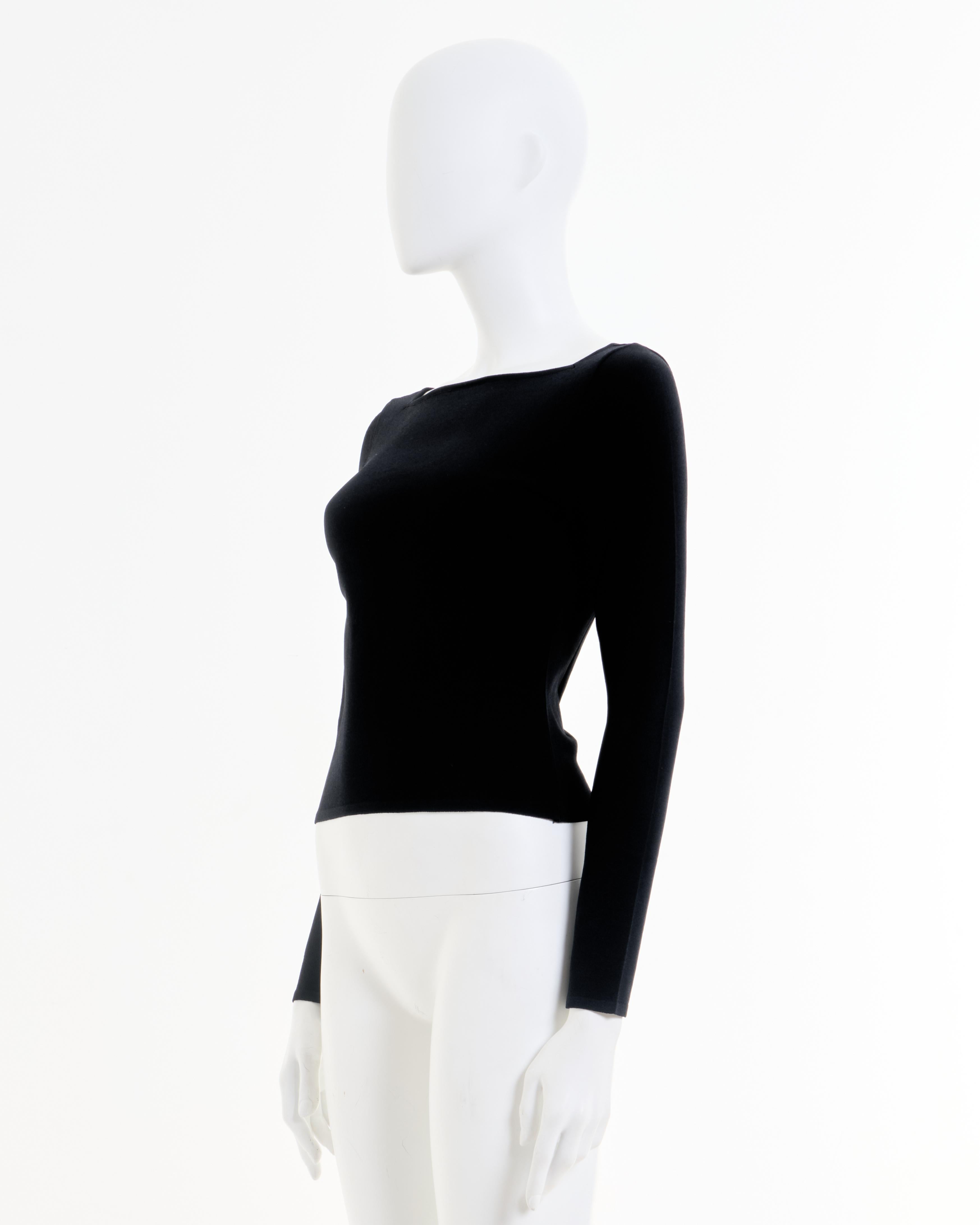 Women's Gucci by Tom Ford S/S 1998 Black G-string logo buckle stretch knit top