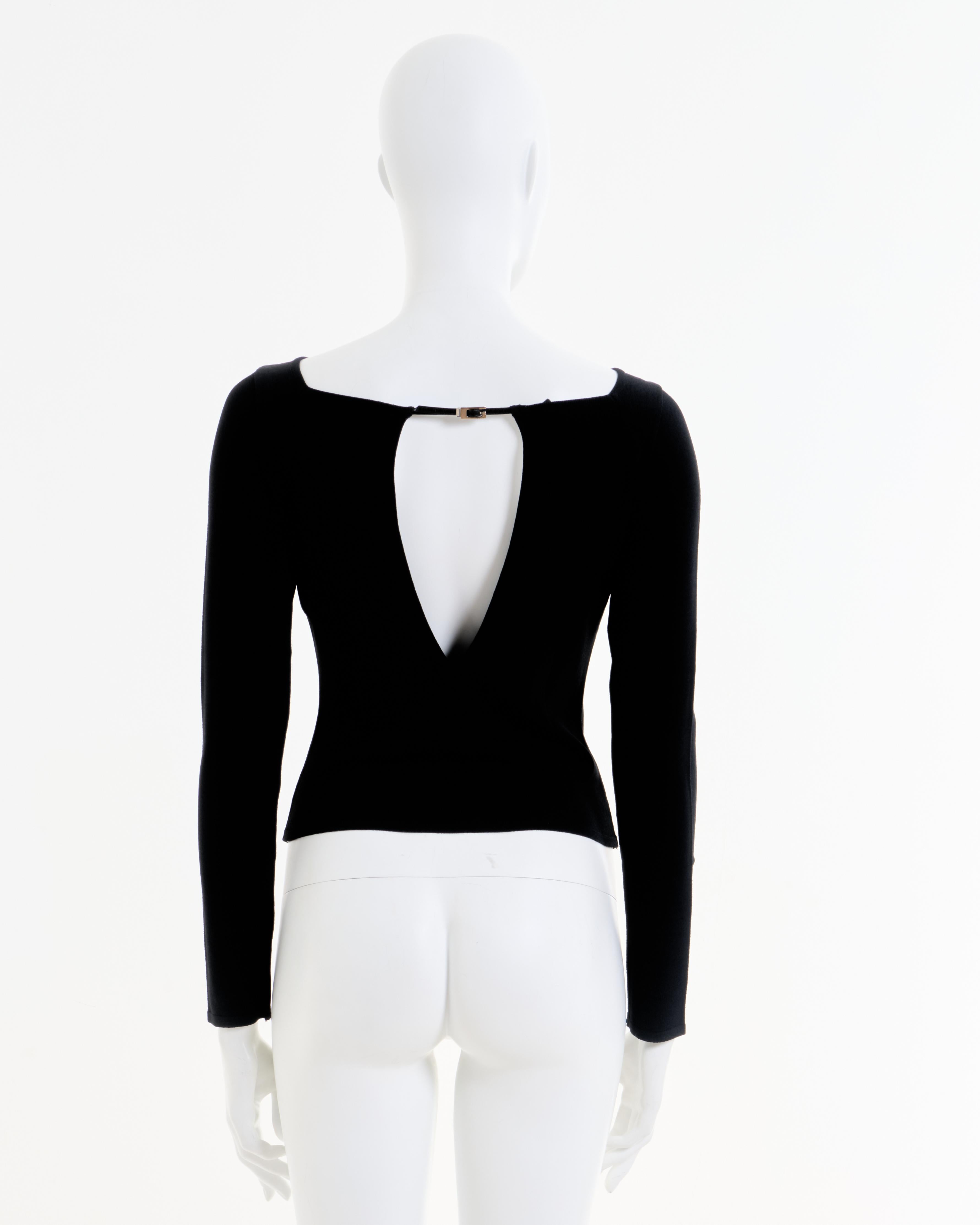 Gucci by Tom Ford S/S 1998 Black G-string logo buckle stretch knit top 2