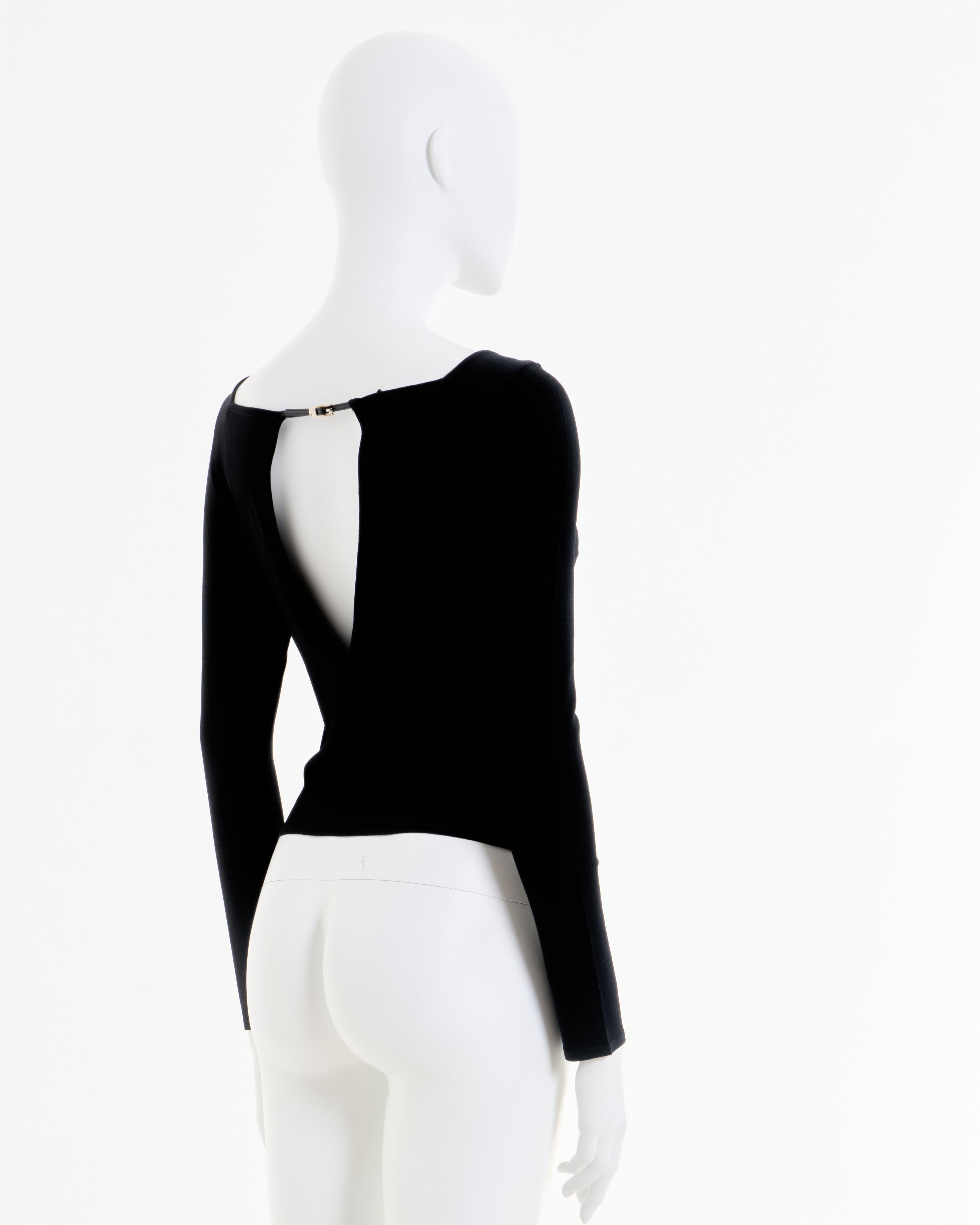 Gucci by Tom Ford S/S 1998 Black G-string logo buckle stretch knit top 5