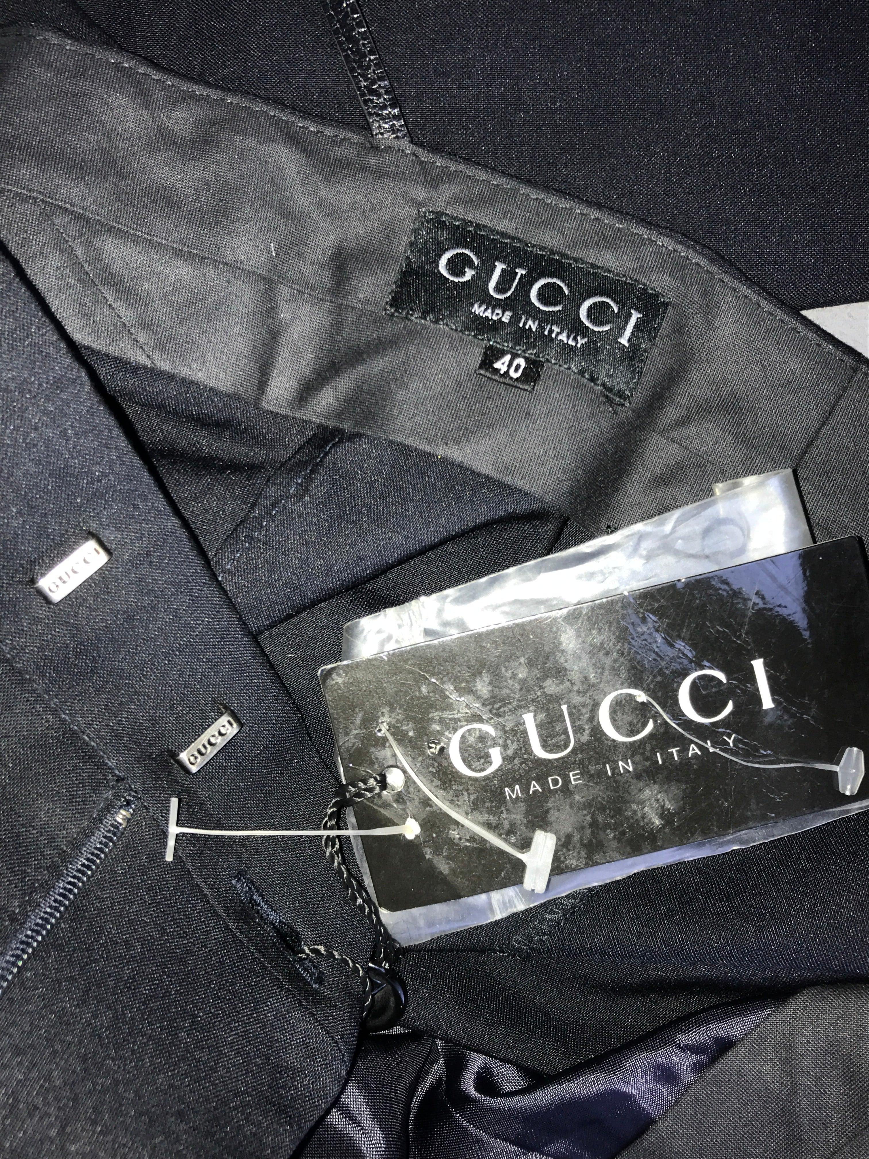 GUCCI By Tom Ford S/s 1998 Black Metal G String Buckle Pants For Sale 7
