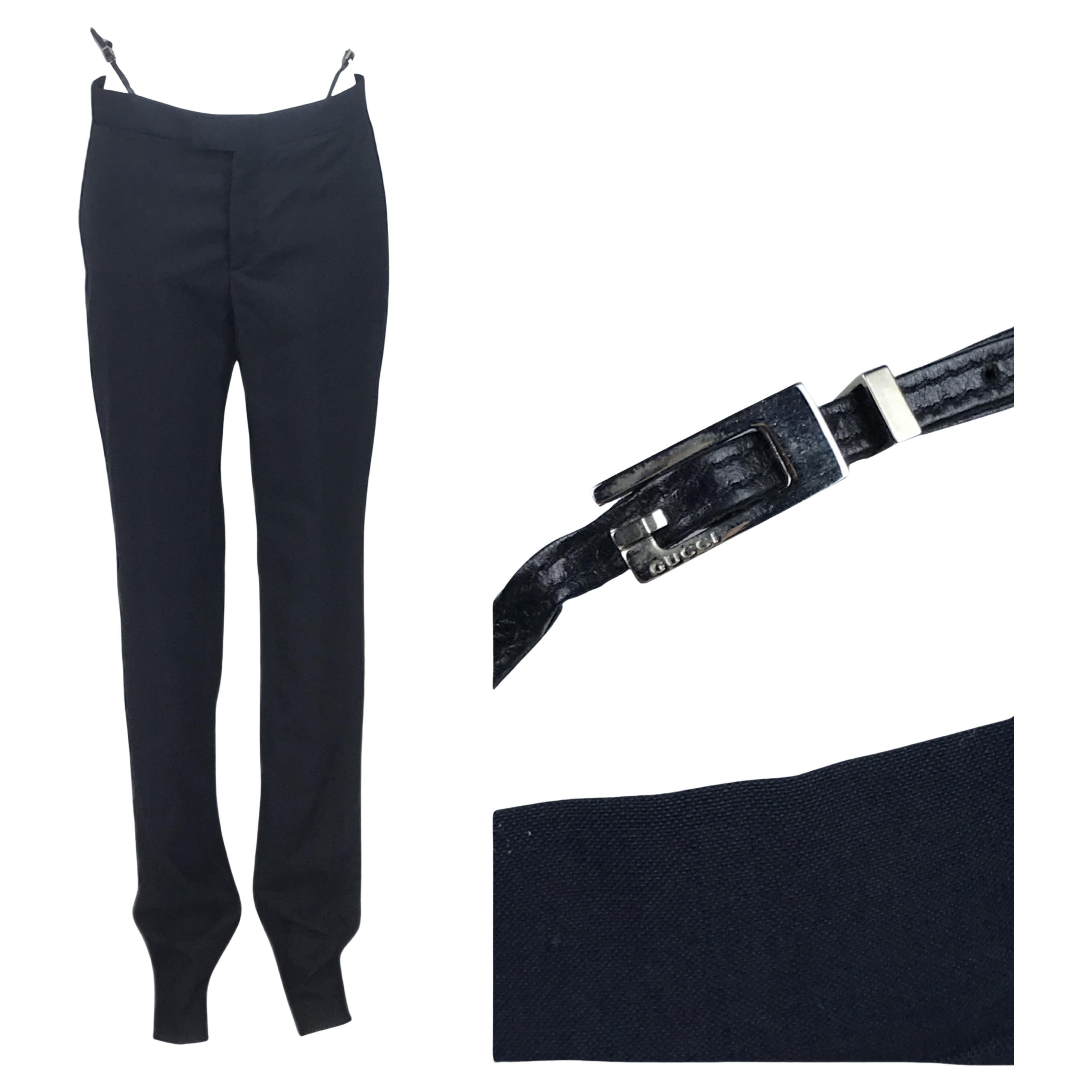 GUCCI By Tom Ford S/s 1998 Black Metal G String Buckle Pants For Sale