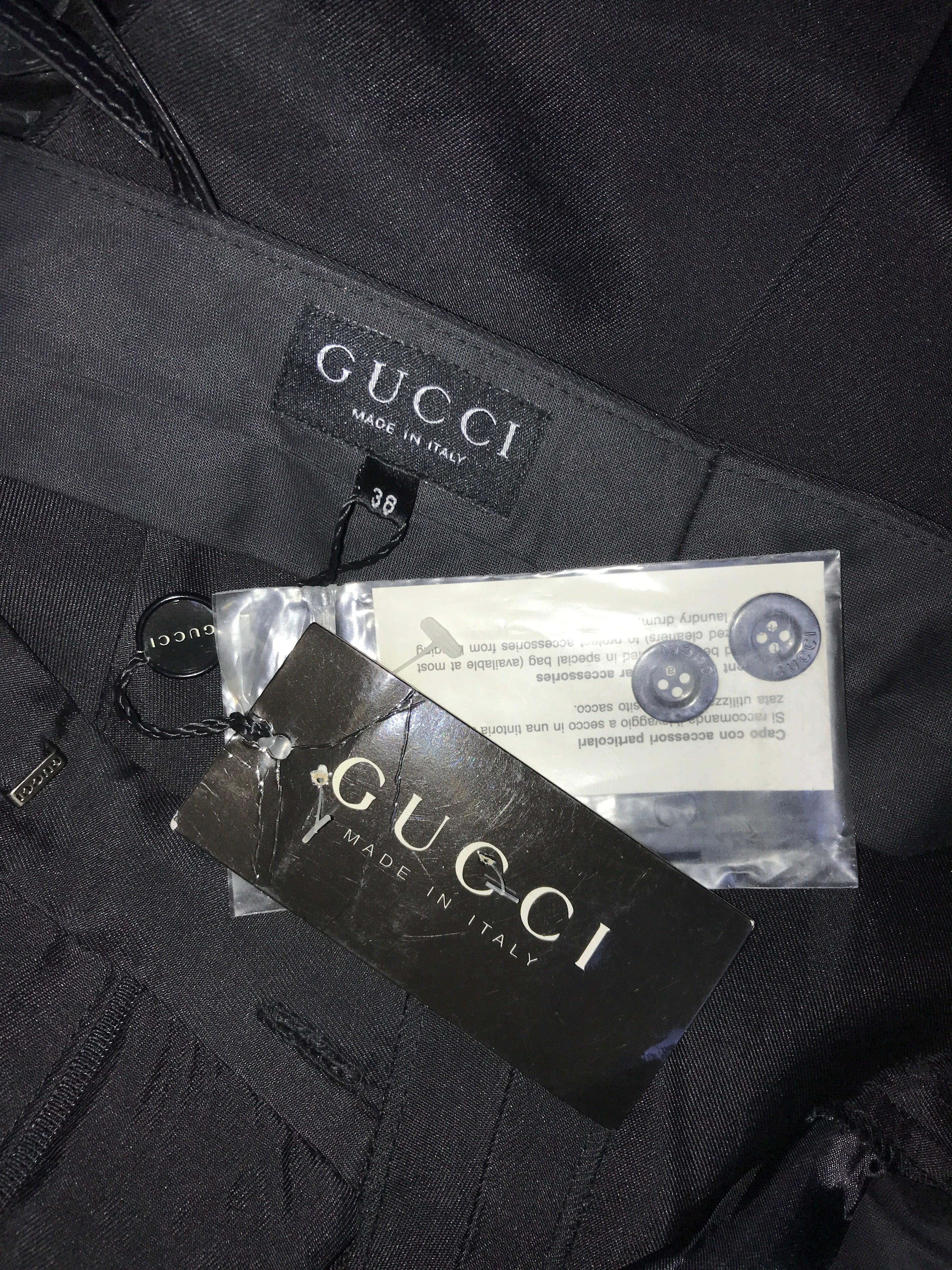 GUCCI By Tom Ford S/s 1998 Black Satin Crystal G String Buckle Pants For Sale 9