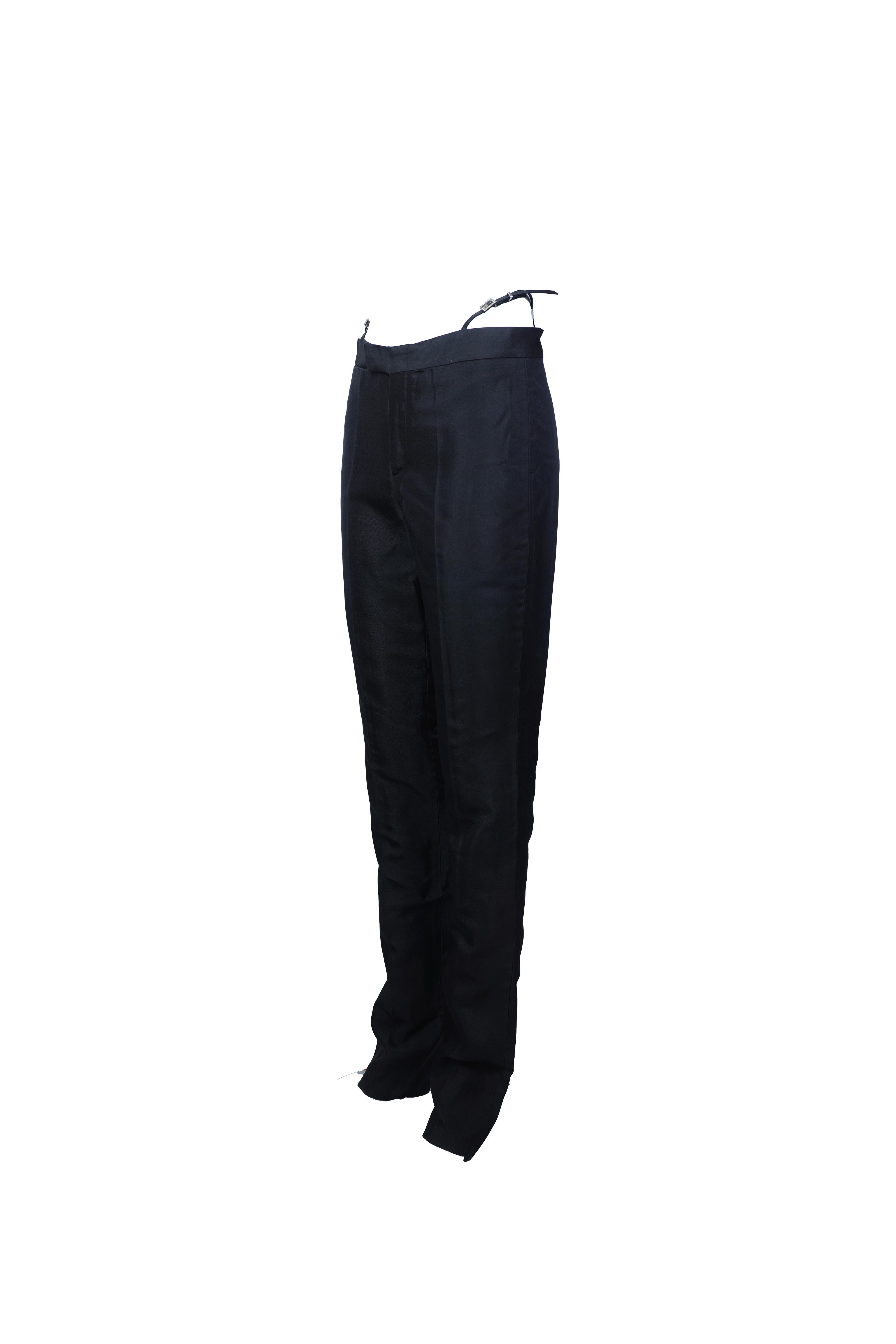GUCCI By Tom Ford S/s 1998 Black Satin Crystal G String Buckle Pants In Excellent Condition For Sale In 上海市, Xuhui district