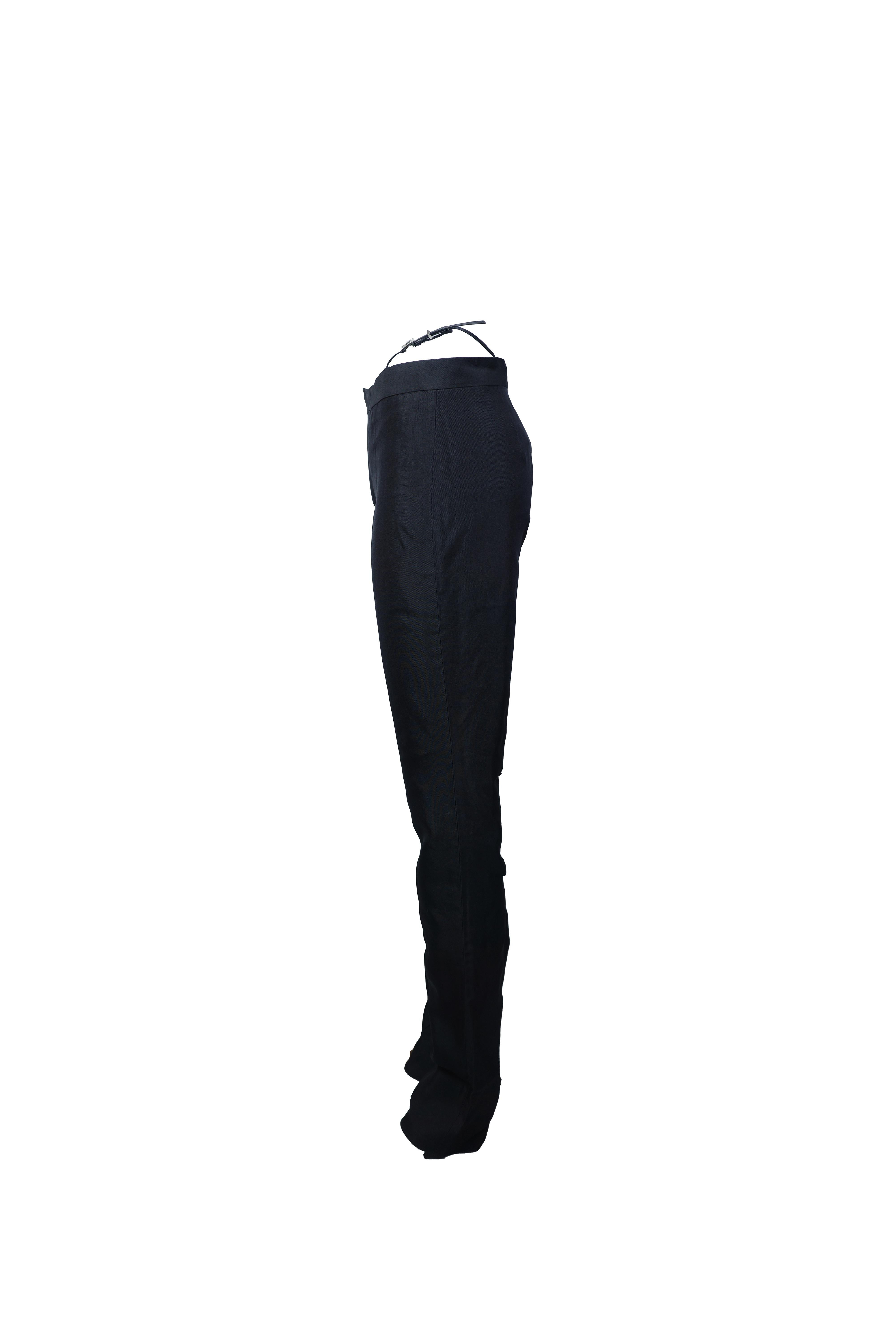 Women's GUCCI By Tom Ford S/s 1998 Black Satin Crystal G String Buckle Pants For Sale