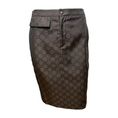 Gucci by Tom Ford S/S 1998 Brown GG Monogram Jacquard Pencil Skirt