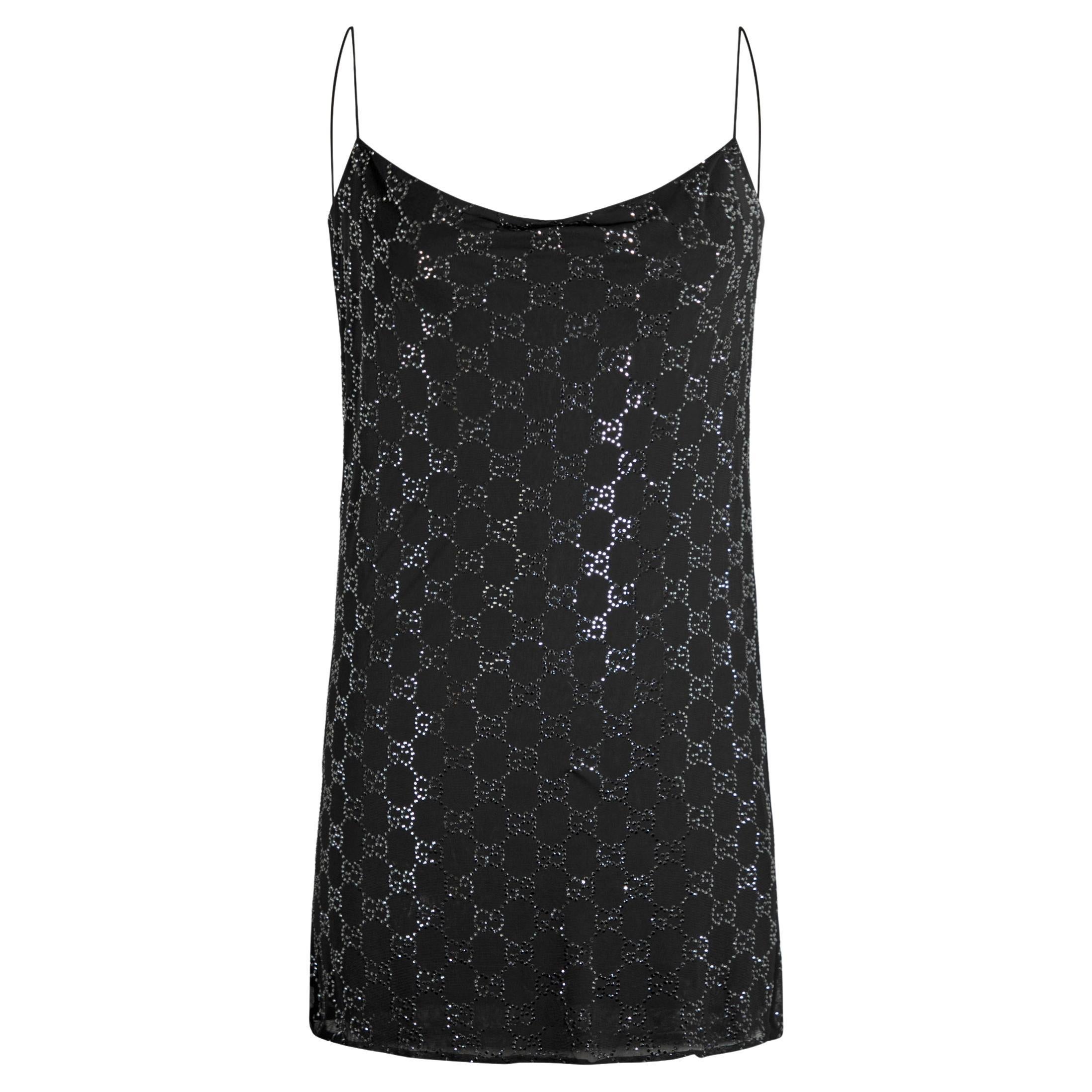 Gucci by Tom Ford S/S 1998 - Mini robe en mousseline de soie GG ornée de cristaux en vente