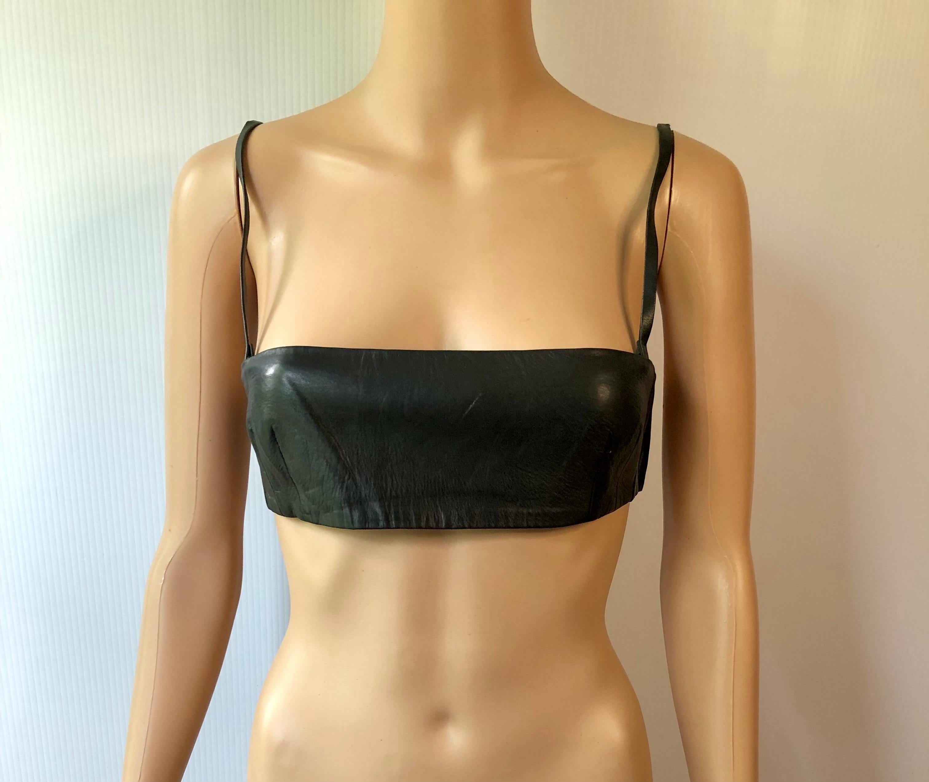 Gucci by Tom Ford S/S 1998 Vintage Black Leather Tube Bra Bralette Crop Top IT 38
