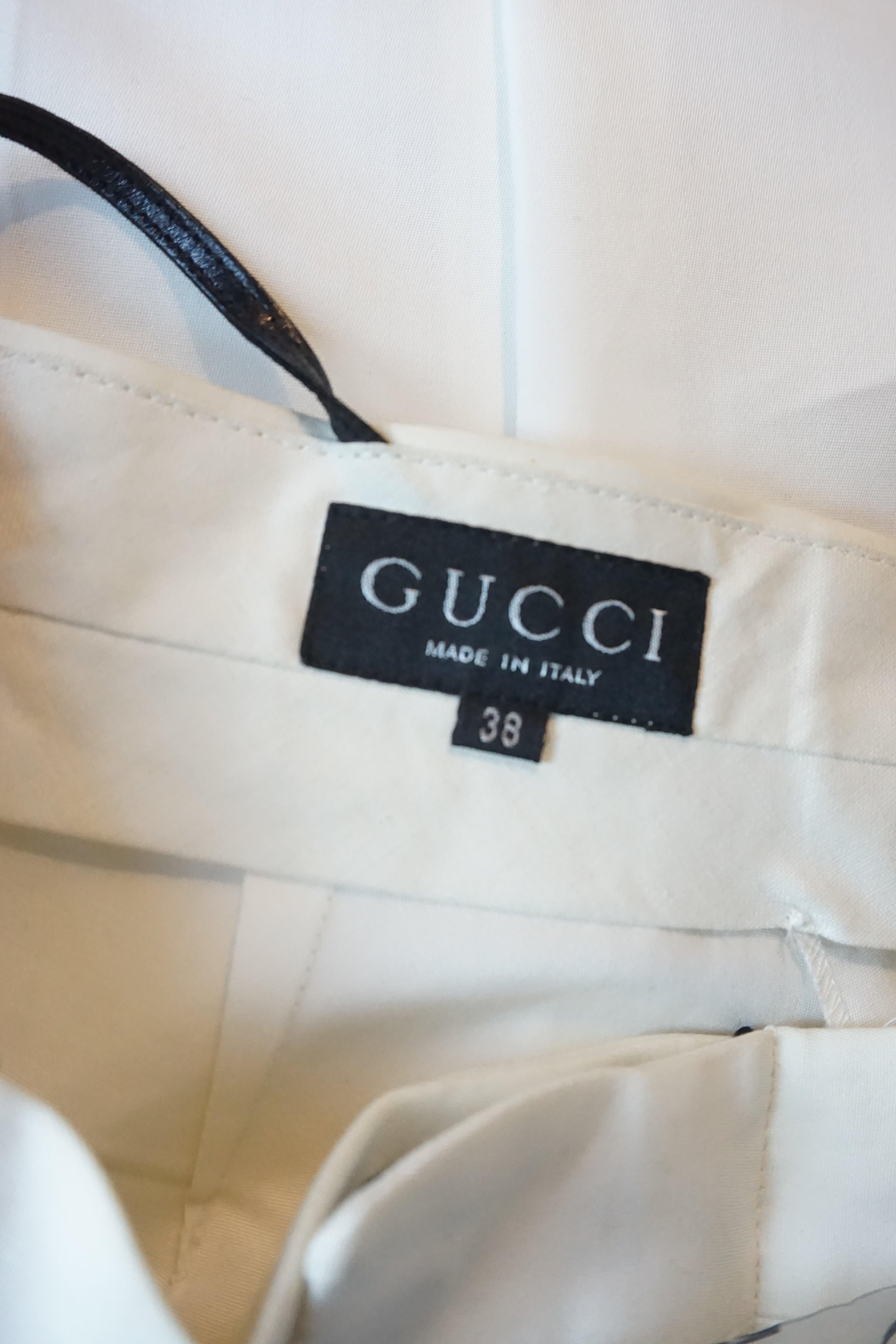 GUCCI By Tom Ford S/s 1998 White Metal G String Buckle Pants For Sale 6