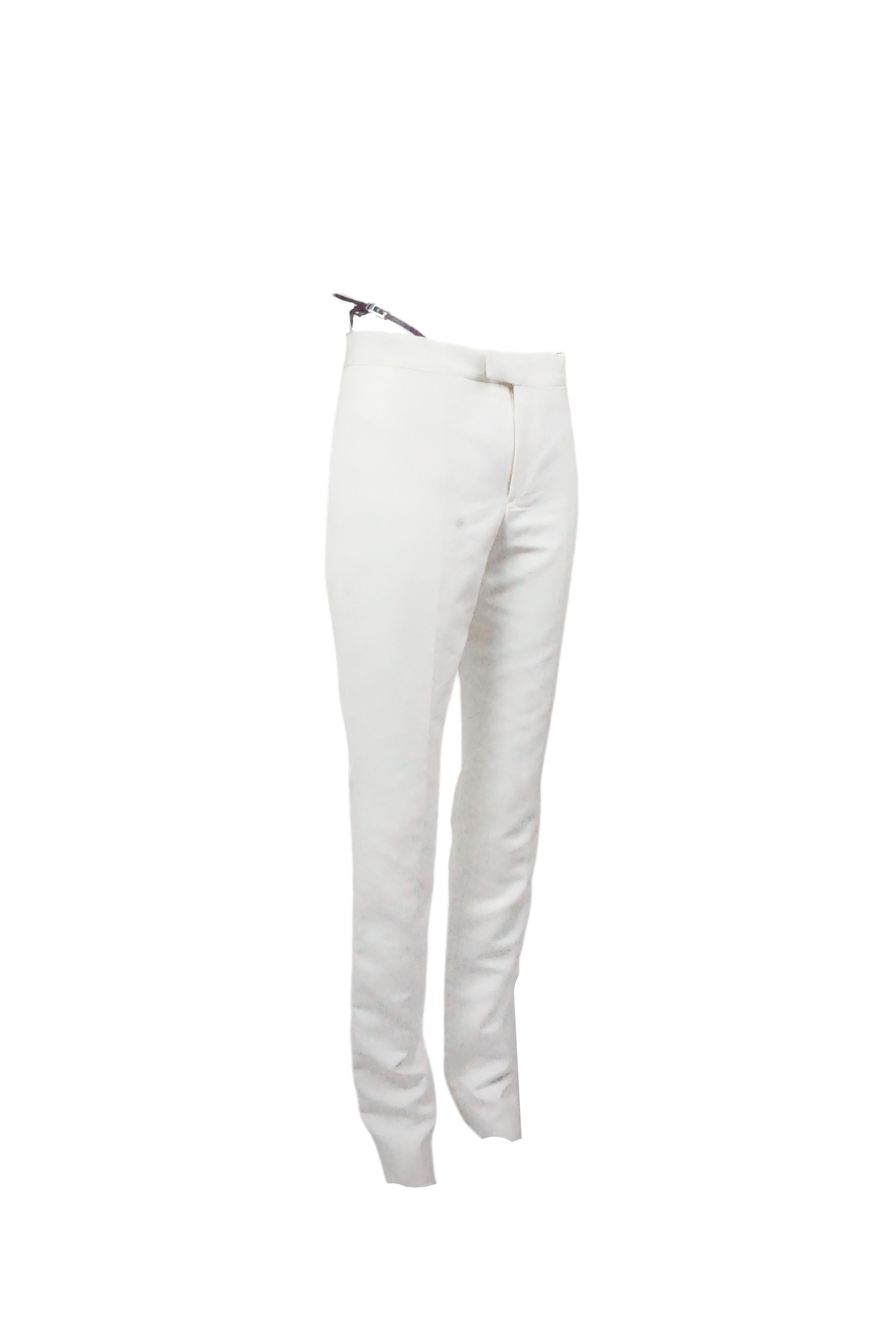 GUCCI By Tom Ford S/s 1998 White Metal G String Buckle Pants For Sale 1