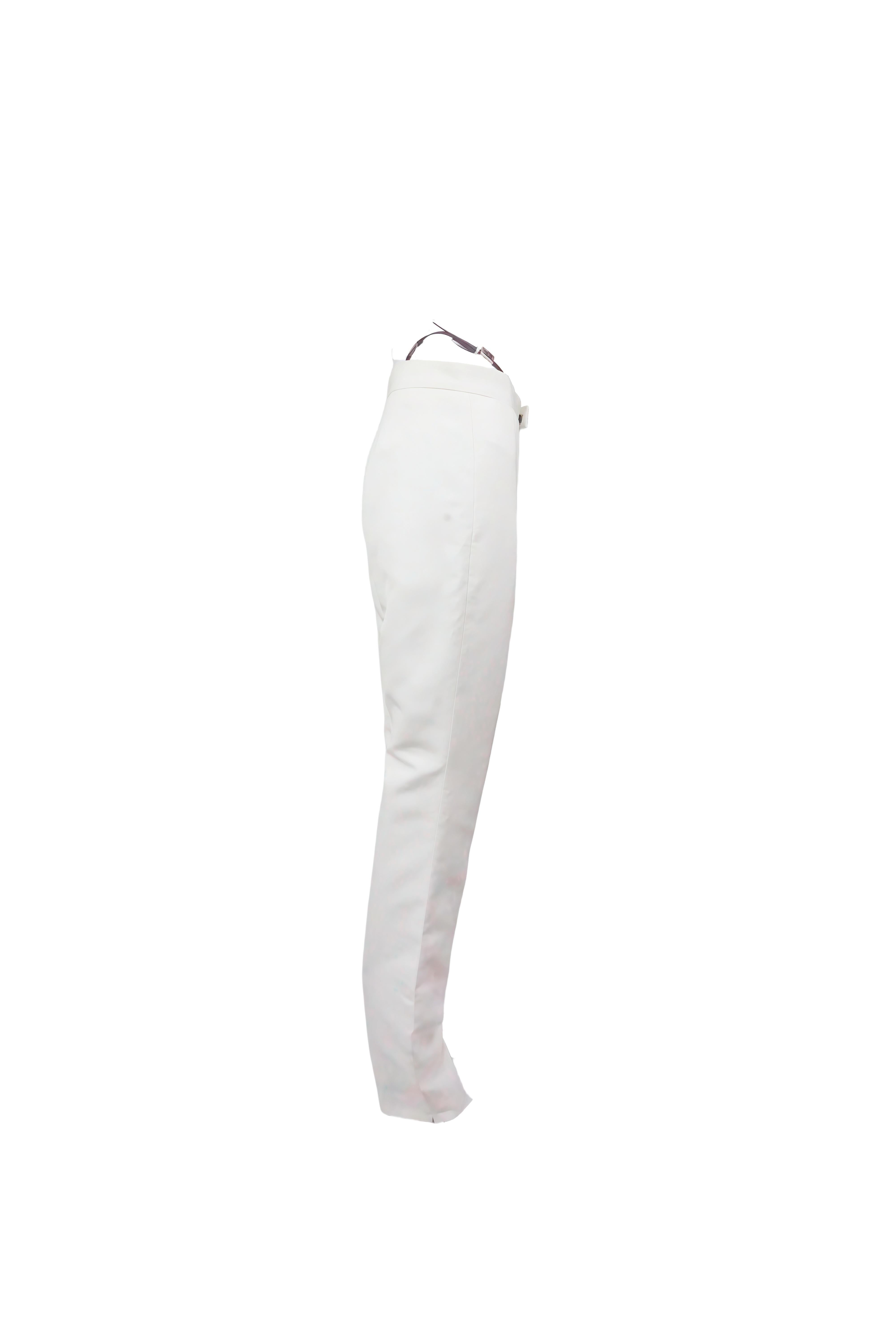 GUCCI By Tom Ford S/s 1998 White Metal G String Buckle Pants For Sale 2