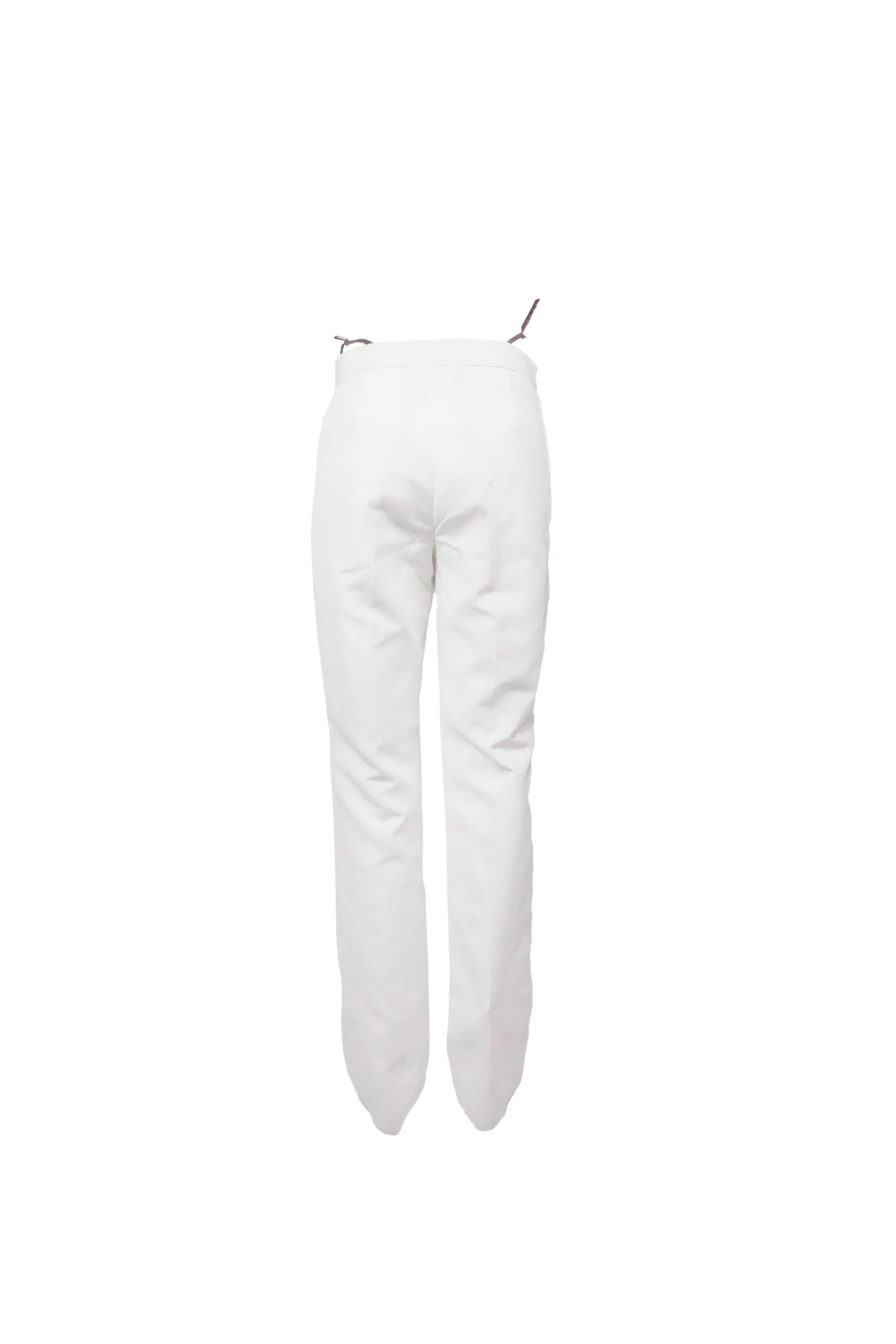 GUCCI By Tom Ford S/s 1998 White Metal G String Buckle Pants For Sale 3