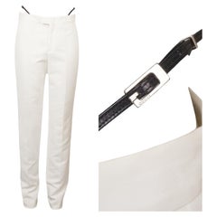 GUCCI By Tom Ford S/s 1998 White Metal G String Buckle Pants