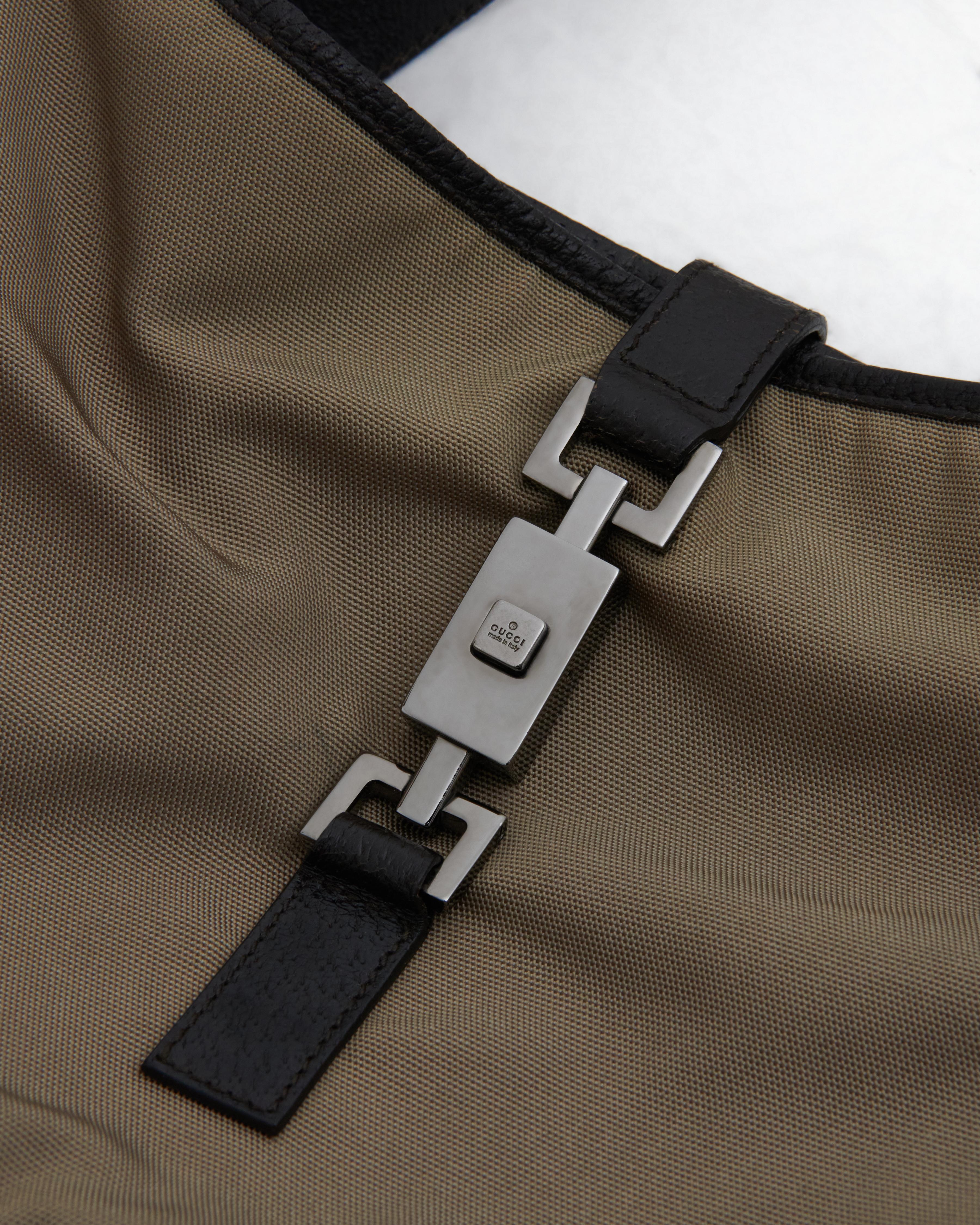 Gucci By Tom Ford S/S 1999 Khaki canvas leather Jackie hobo bag in vendita 5