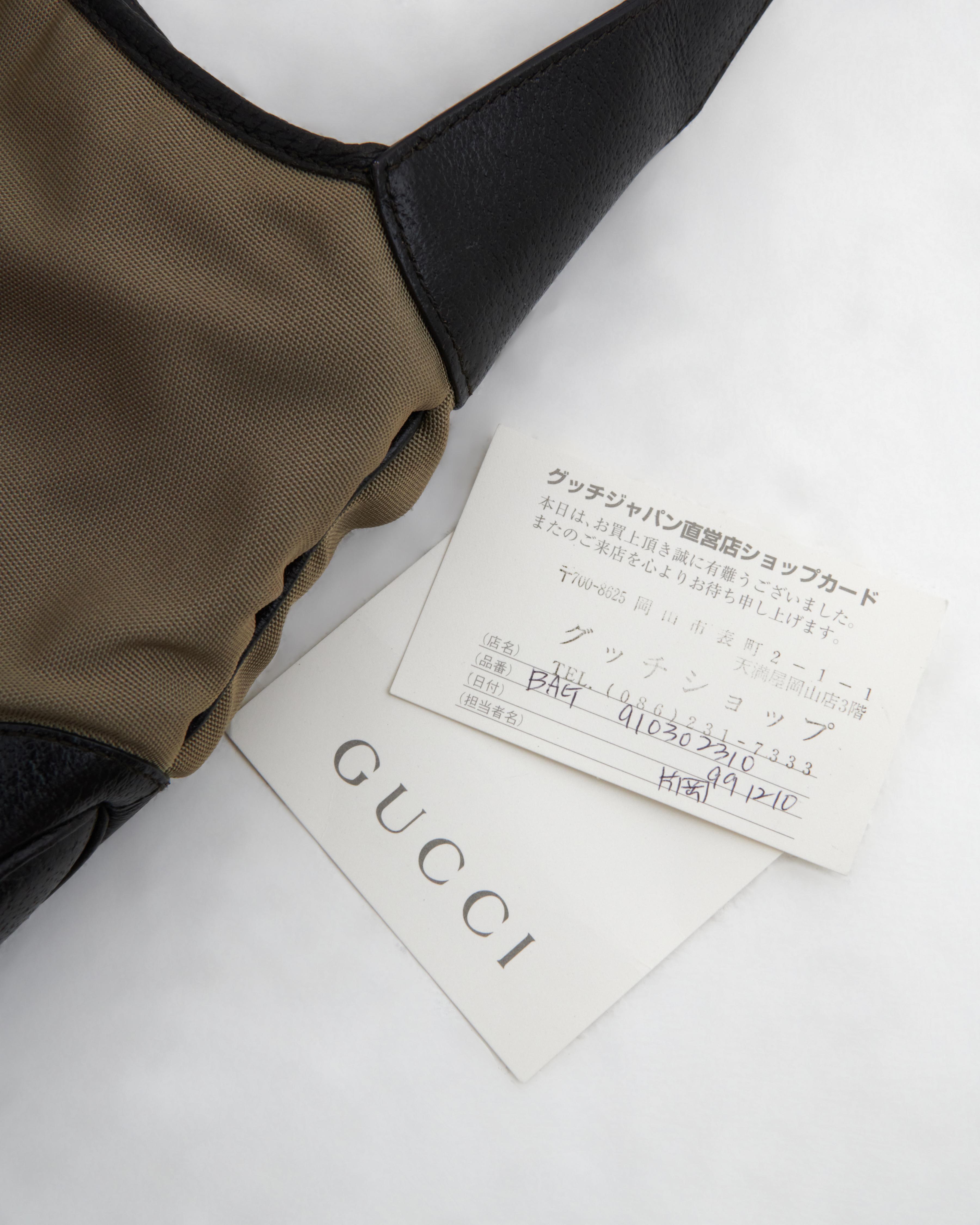 Gucci By Tom Ford S/S 1999 Khaki canvas leather Jackie hobo bag in vendita 10