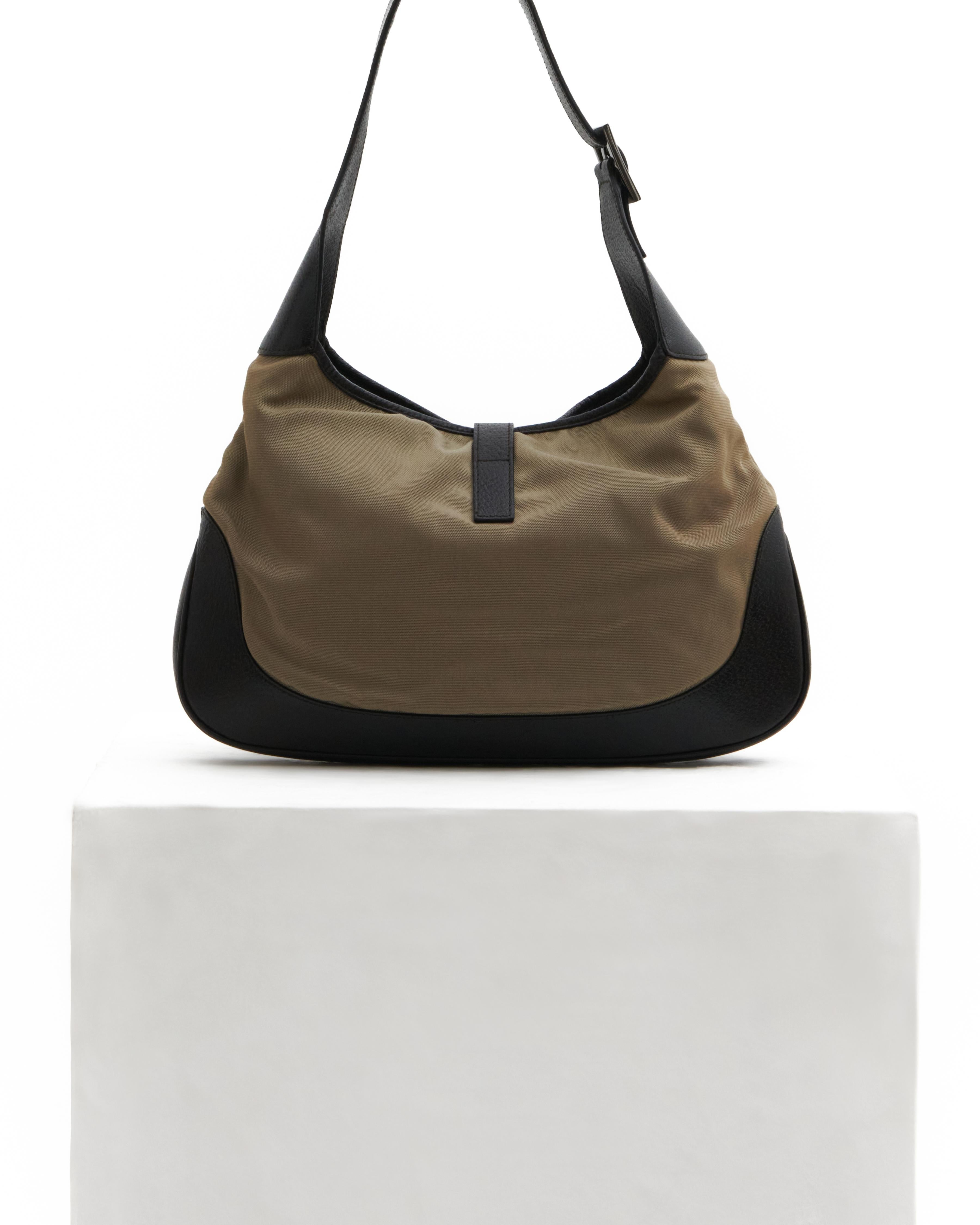 Gucci By Tom Ford S/S 1999 Khaki canvas leather Jackie hobo bag In condizioni buone in vendita a Milano, IT