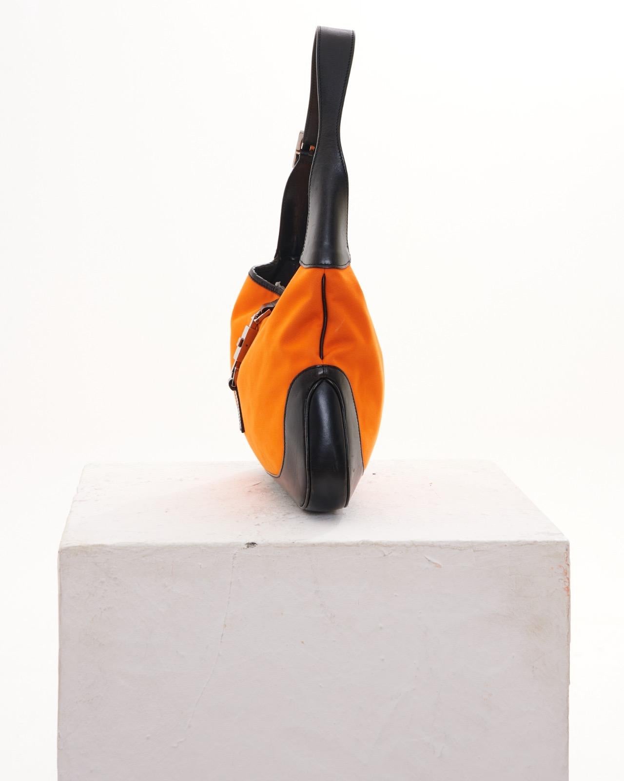 Gucci By Tom Ford S/S 1999 Orange canvas leather Jackie hobo bag For Sale 1