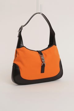 Gucci by Tom Ford S/S 1999 Runway Jackie Bag in Black Leather and Orange Nylon