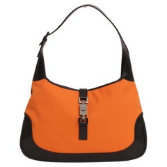 Gucci by Tom Ford S/S 1999 Runway Jackie Bag in Black Leather and Orange Nylon