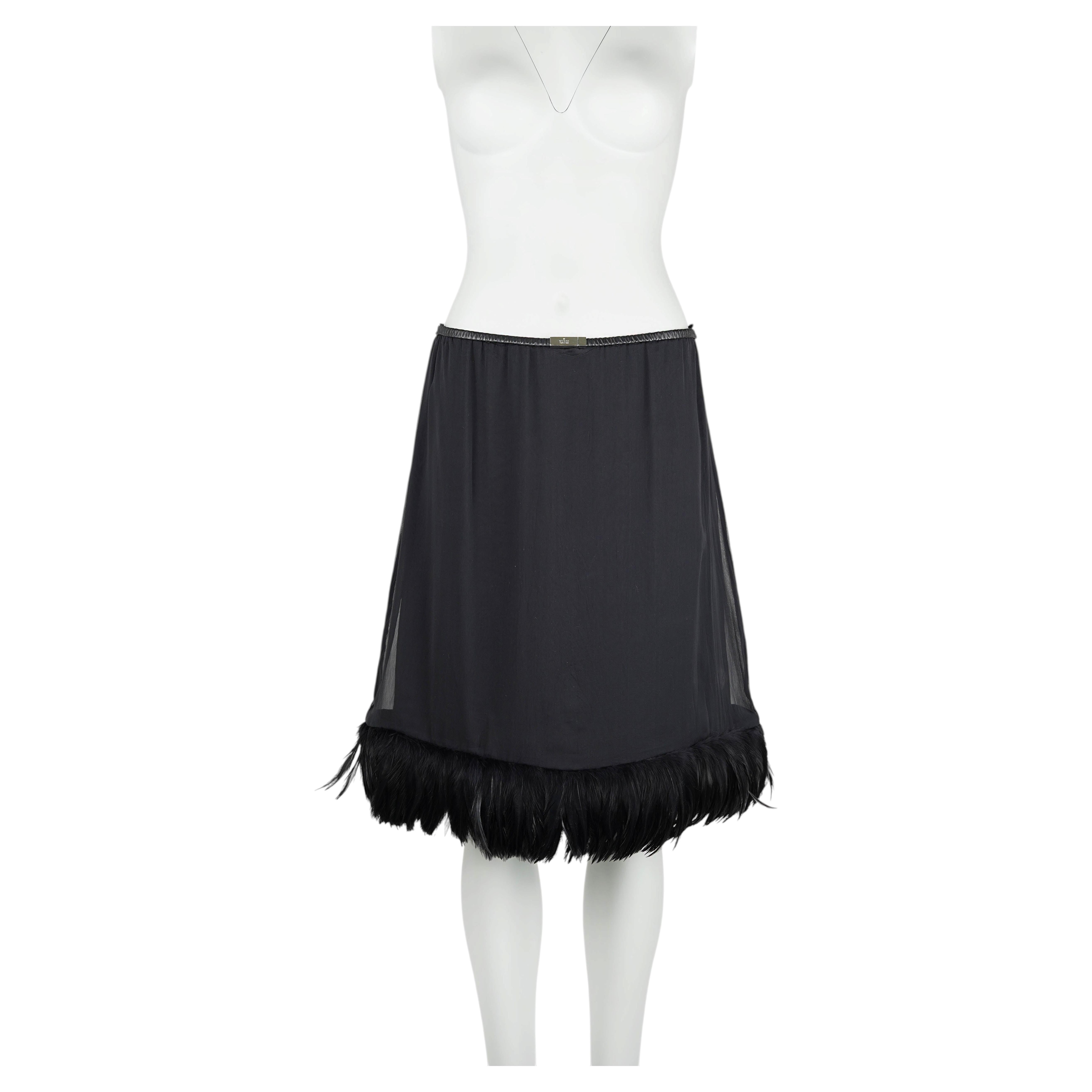 Gucci by Tom Ford S/S 1999 Silk Feather-Trim Skirt, Runway & Campaign, IT40