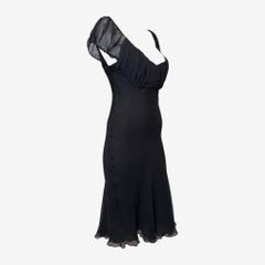 Gucci by Tom Ford S/S 2000 Black Ruched Sheer-Bodice Midi Dress