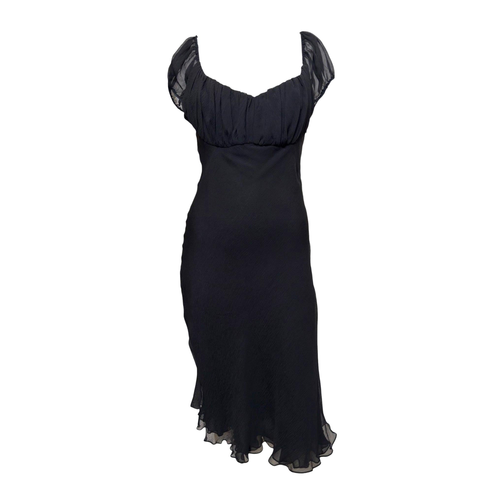 Gucci by Tom Ford S/S 2000 Black Ruched Sheer-Bodice Midi Dress