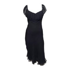 Gucci by Tom Ford S/S 2000 Black Ruched Sheer-Bodice Midi Dress