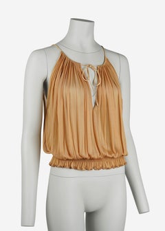 Gucci by Tom Ford S/S 2000 Gerafftes Cupro-Träger-Oberteil mit Leder-Krawatten-Detail IT40