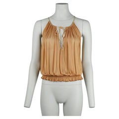 Gucci by Tom Ford S/S 2000 Gerafftes Cupro-Träger-Oberteil mit Leder-Krawatten-Detail IT40