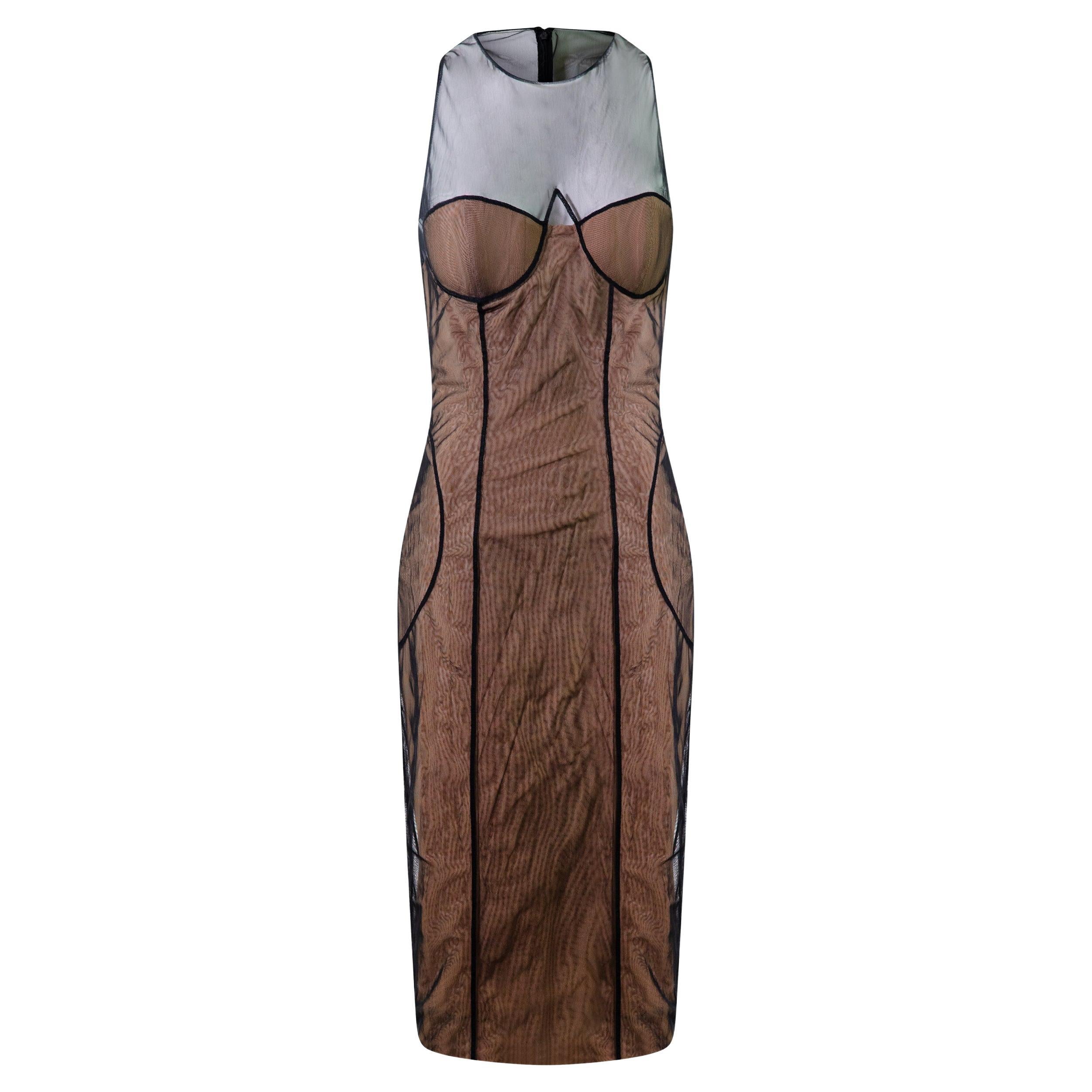 GUCCI by TOM FORD S/S 2001 Mesh Corset Runway Dress NWT For Sale